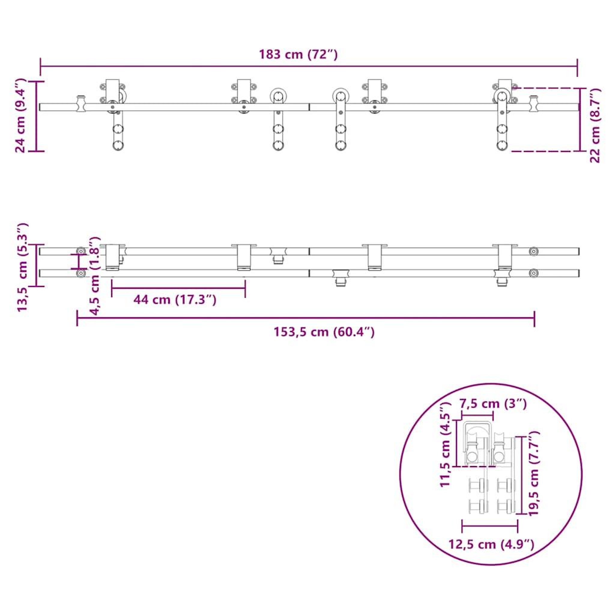 Voir la diapositive 6 : VIDAXL Kit fixation porte coulissante 183 cm Acier inoxydable Argente