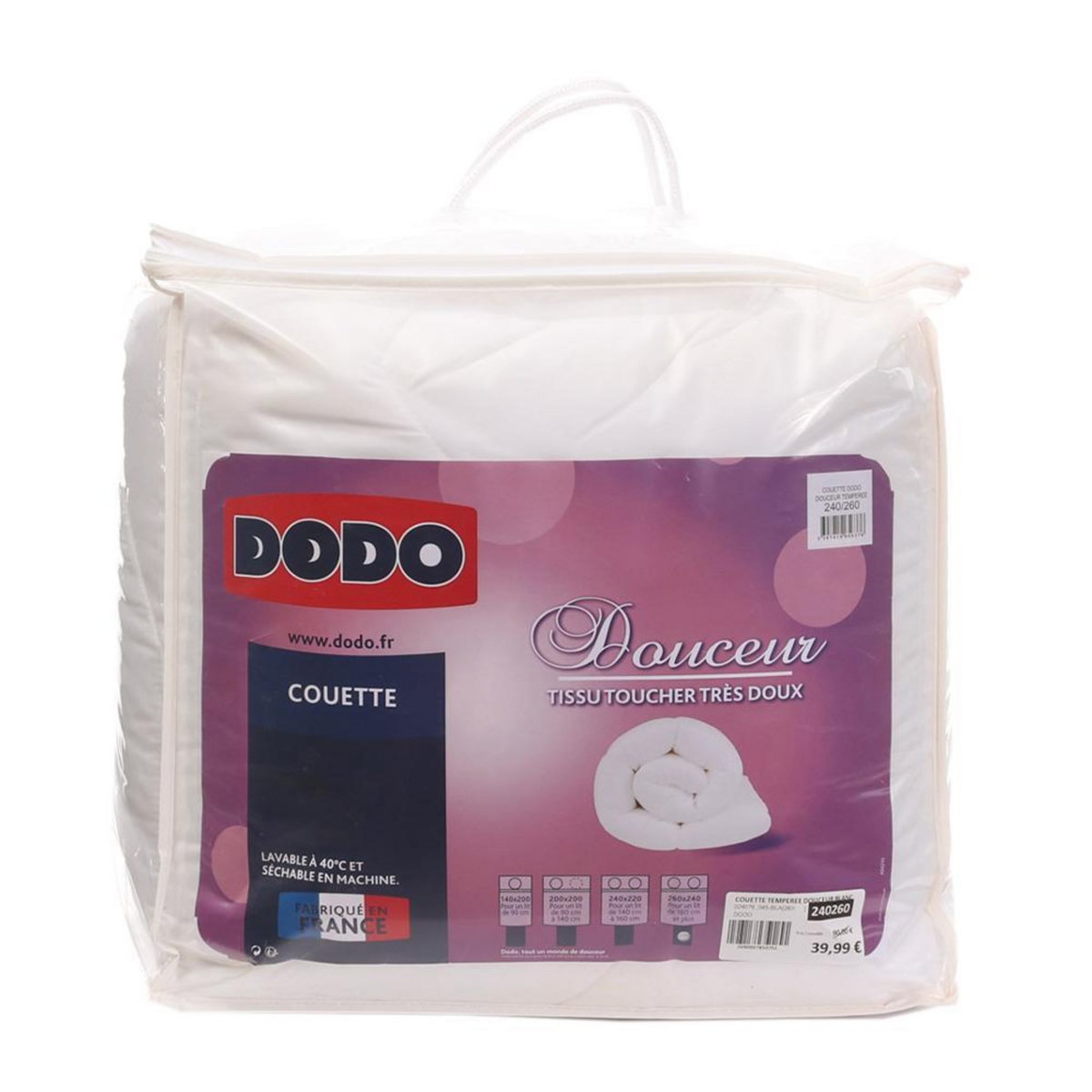 DODO Couette Temperée Tissus Très Doux Douceur  Dodo 240X260