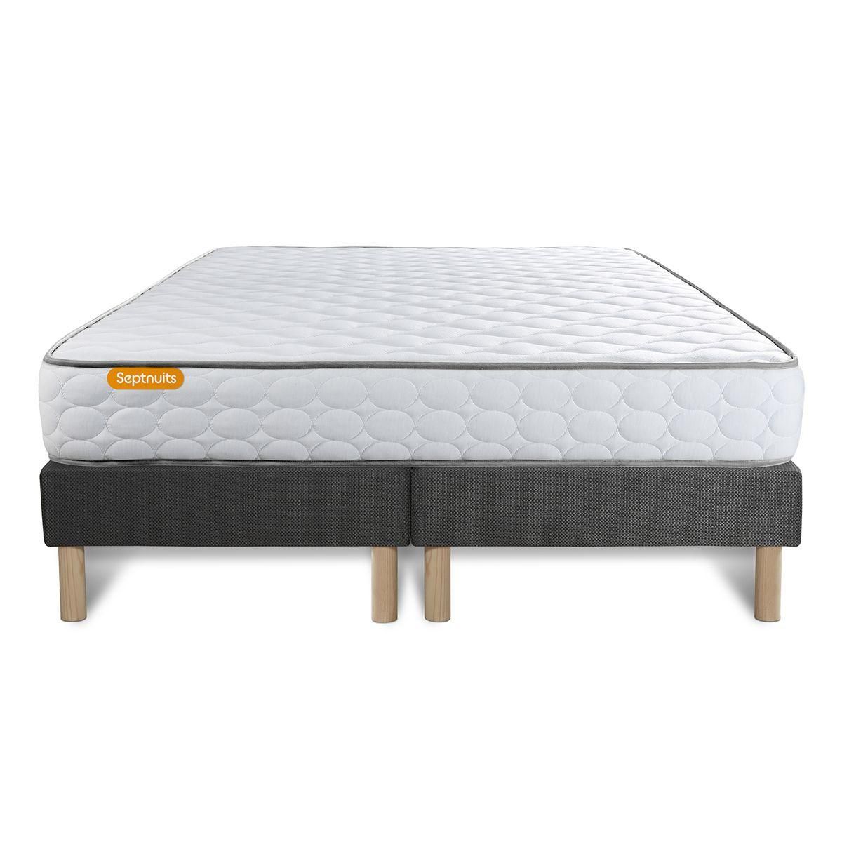 SEPTNUITS Matelas Mémoire de forme + double sommier gris Memo