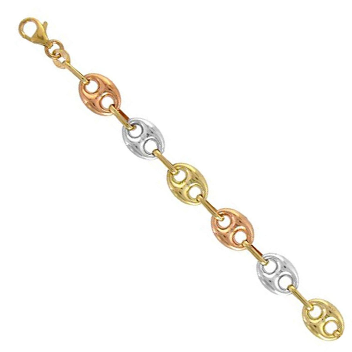 L'ATELIER D'AZUR Bracelet 3 Ors - Or Tricolore - Grain de Café Jaune, Blanc et Rose - Femme