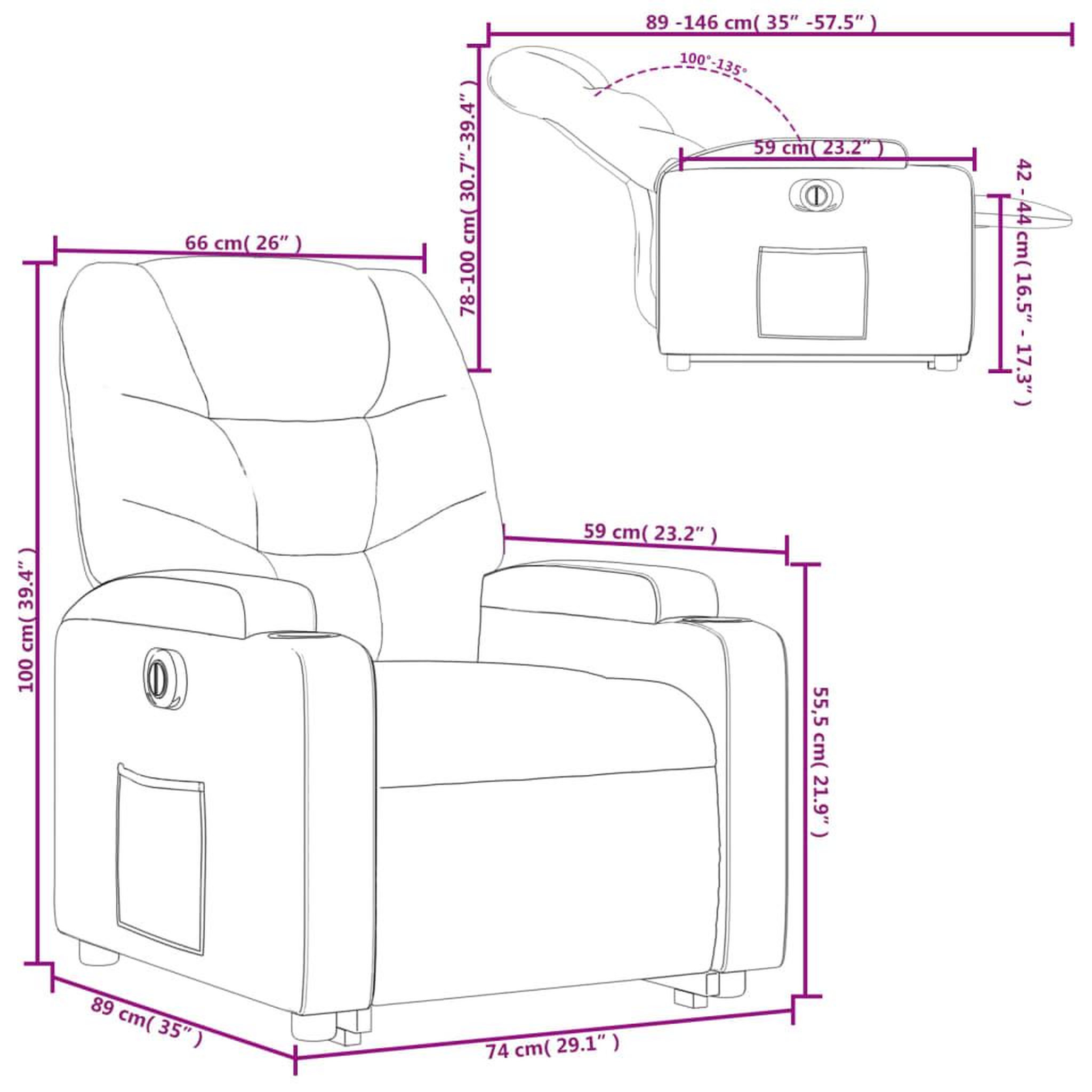 Voir la diapositive 6 : VIDAXL Fauteuil inclinable electrique taupe tissu