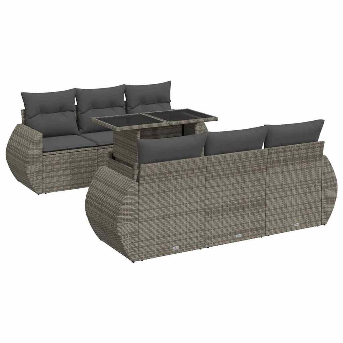 VIDAXL Salon de jardin avec coussins 7 pcs gris resine tressee