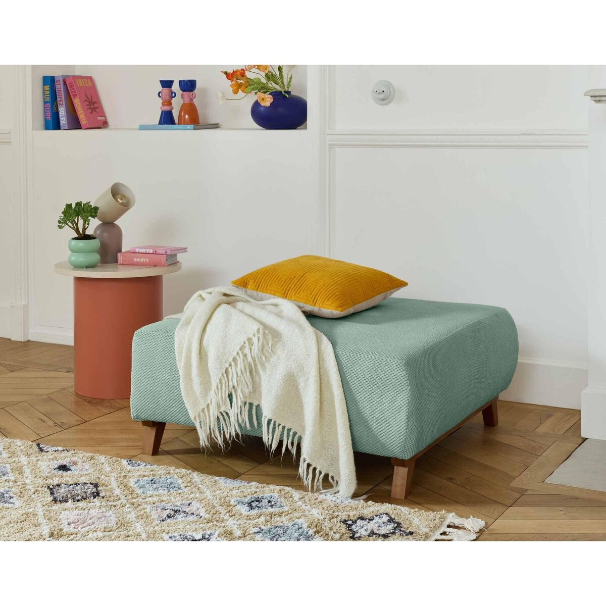 BEST MOBILIER Cristal - pouf modulable - 95 cm - en velours texturé