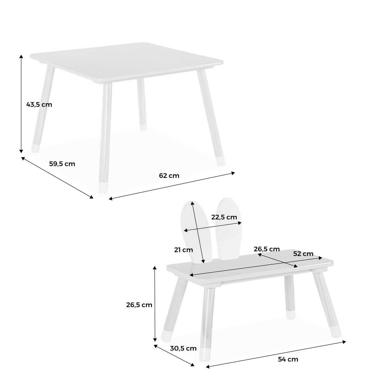 SWEEEK Table enfant + 2 chaises. pieds en pin. couleur blanc et bois