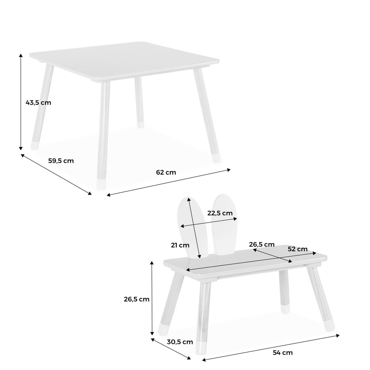 SWEEEK Table enfant + 2 chaises. pieds en pin. couleur blanc et bois