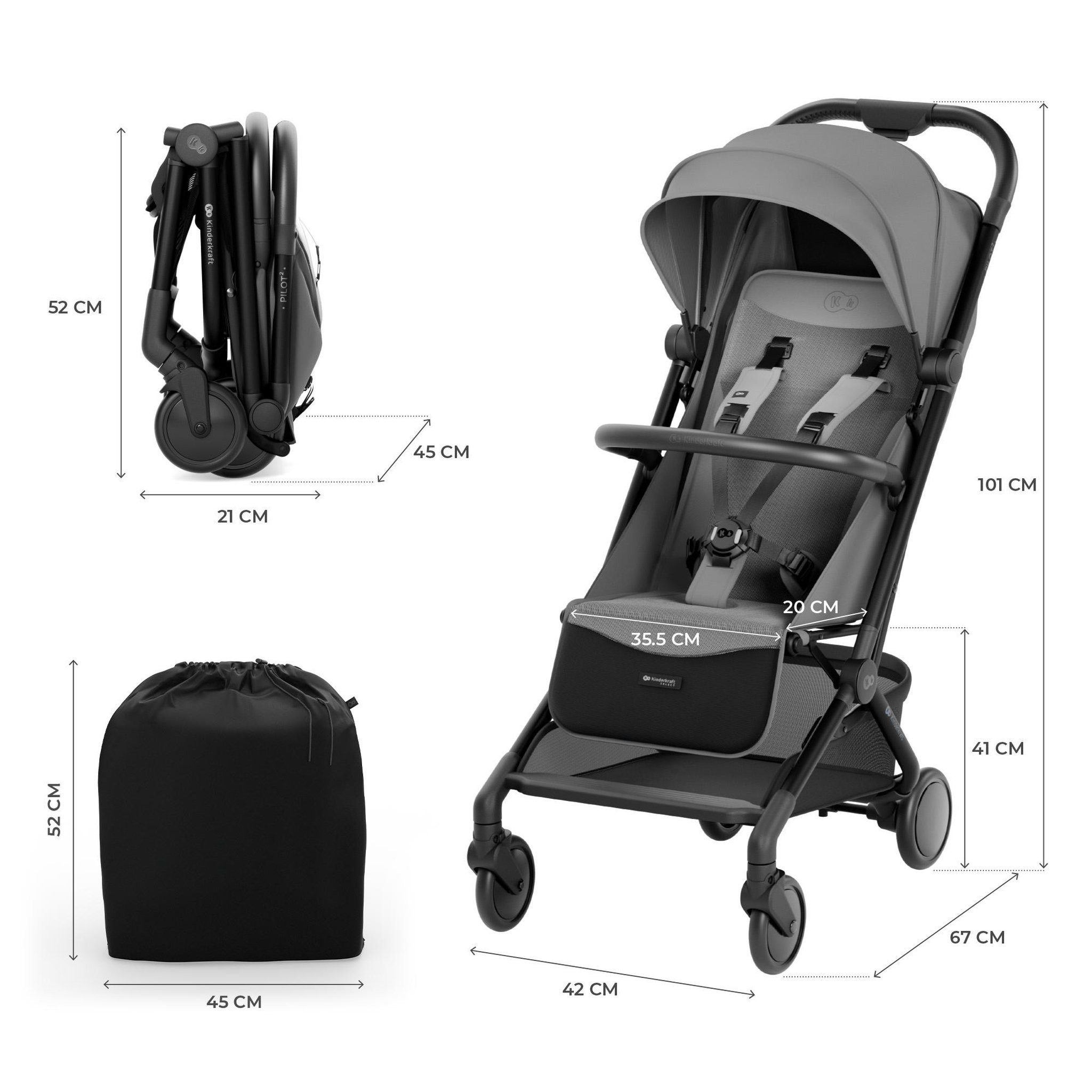 Voir la diapositive 6 : KINDERKRAFT Poussette compacte et facile à plier pour voyages et déplacements