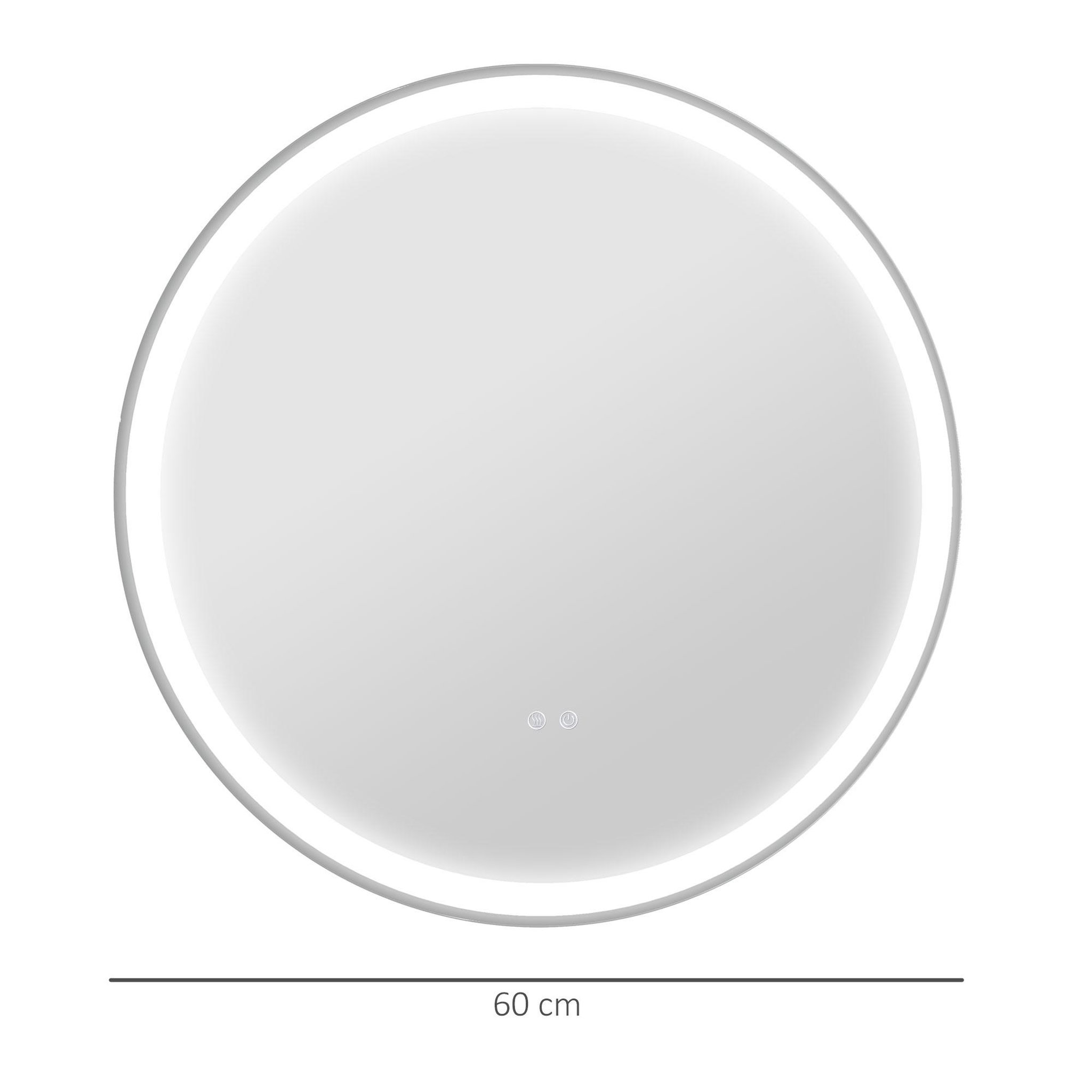 Voir la diapositive 3 : KLEANKIN Miroir rond lumineux led de salle de bain 29 w ø 60 cm tactile antibuée blanc argent