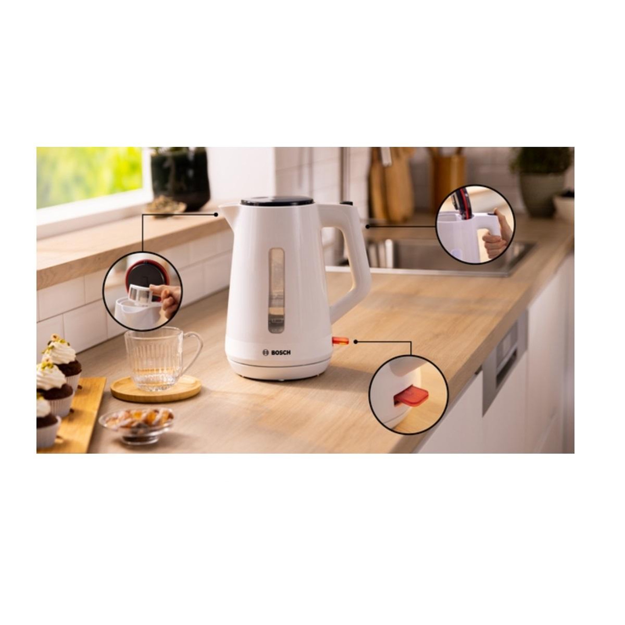 Voir la diapositive 2 : BOSCH Bouilloire électrique 1.7l 2400w blanc - twk1m121