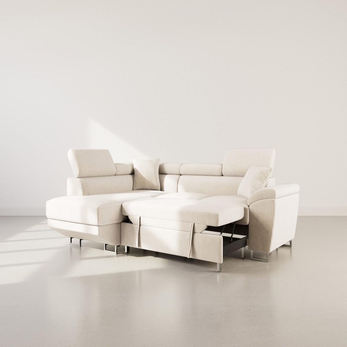 BEST MOBILIER Baoji - canapé d'angle gauche 5 places convertible avec têtières et coffre en velours côtelé