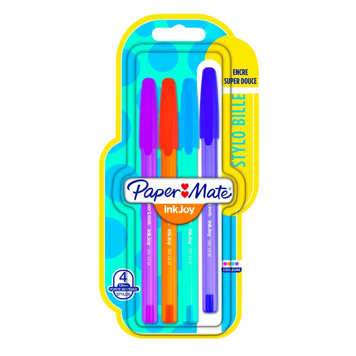 PAPERMATE  Lot de 4 stylos bille pointes moyennes InkJoy coloris assortis fun