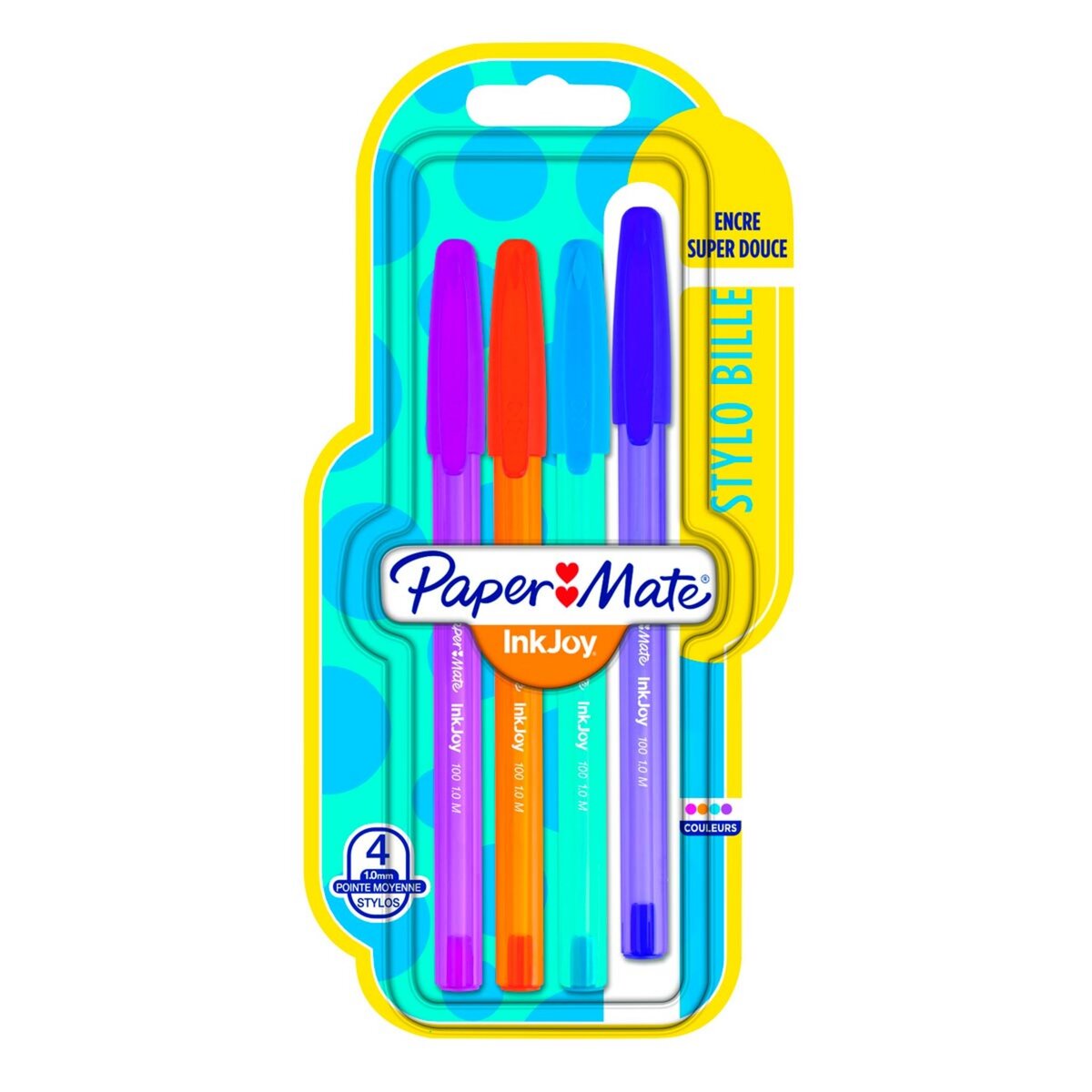 PAPERMATE  Lot de 4 stylos bille pointes moyennes InkJoy coloris assortis fun
