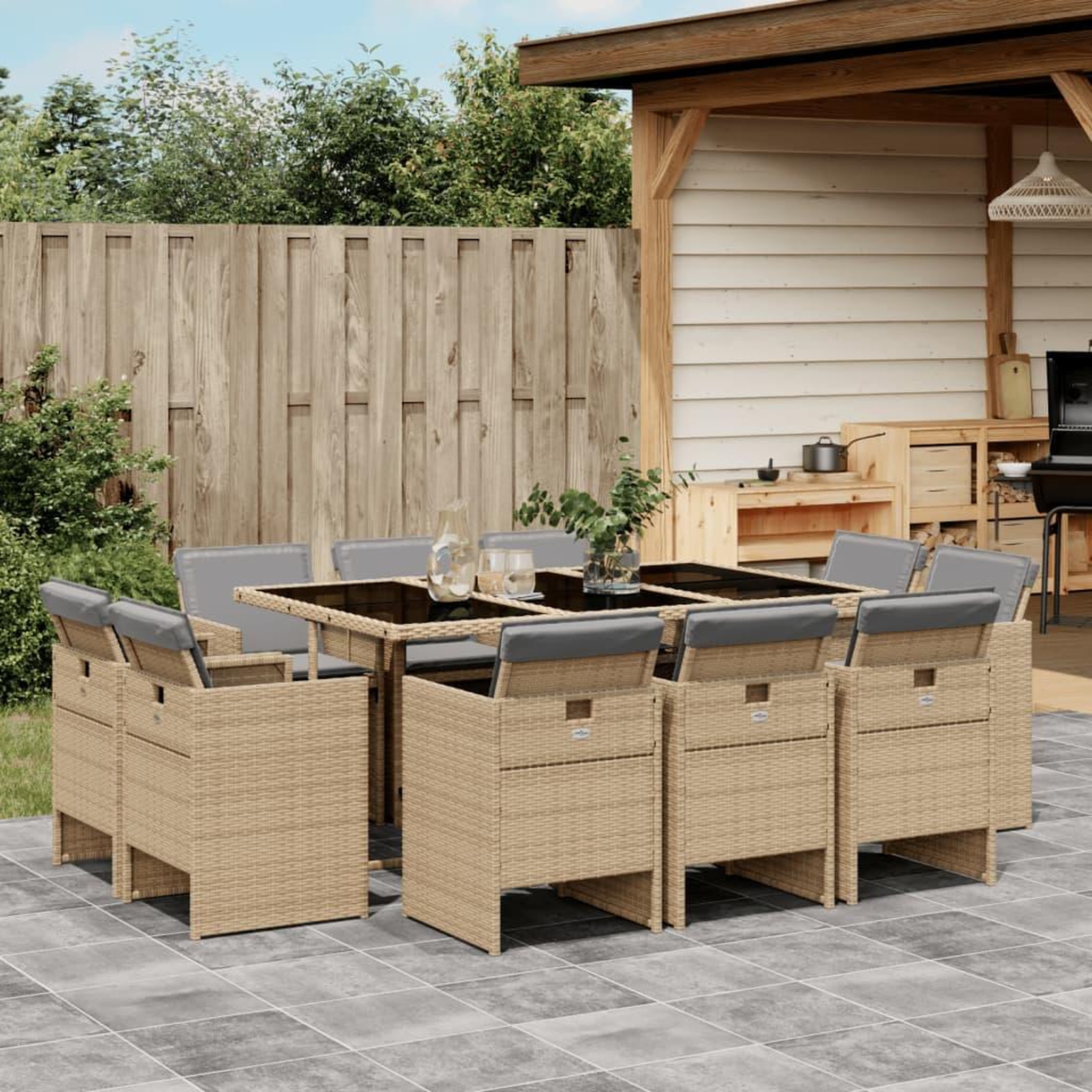 VIDAXL Ensemble a manger de jardin et coussins 11 pcs melange beige