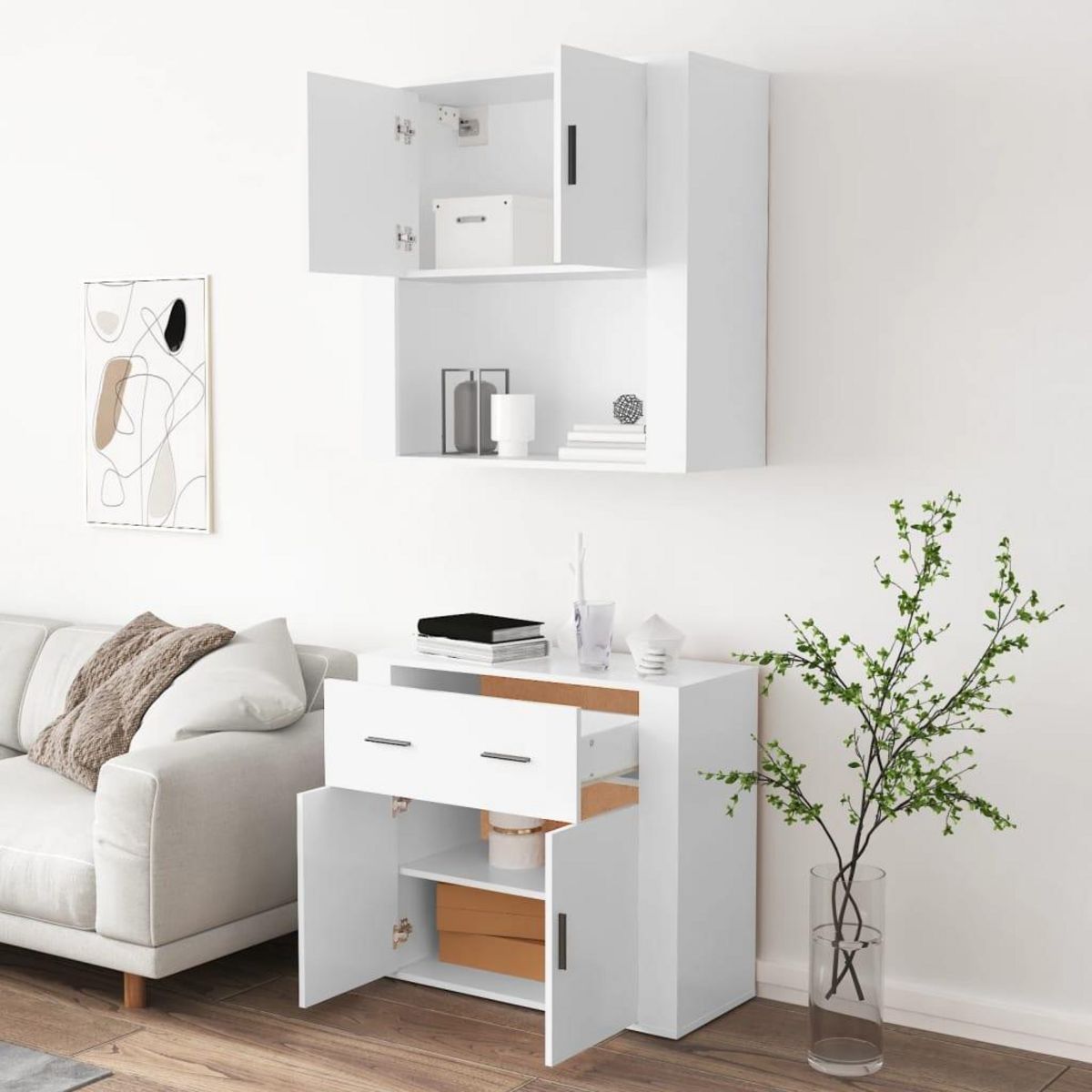 VIDAXL Buffet haut Blanc Bois d'ingenierie