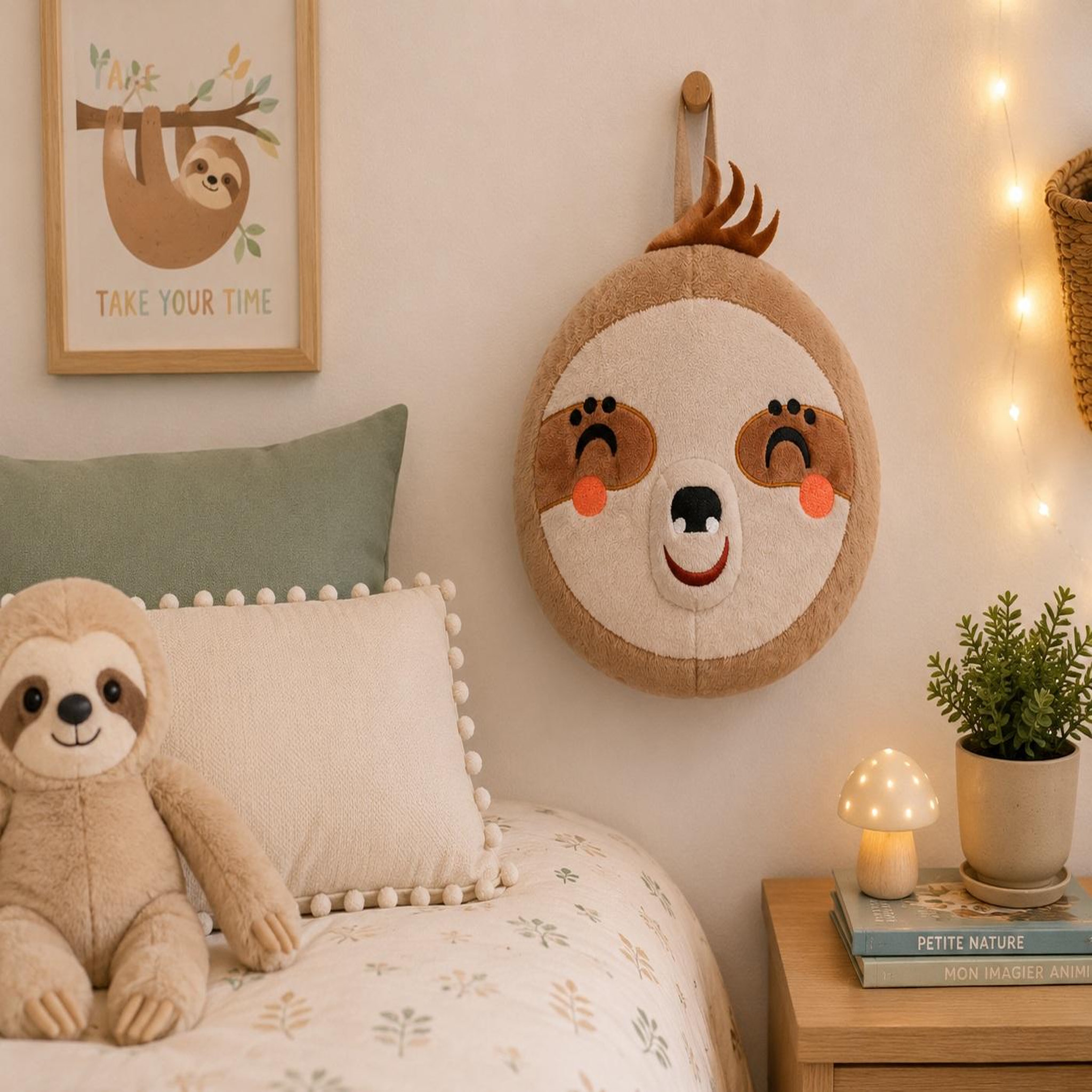 Voir la diapositive 3 : Eden Coussin rond peluche paresseux 25 cm
