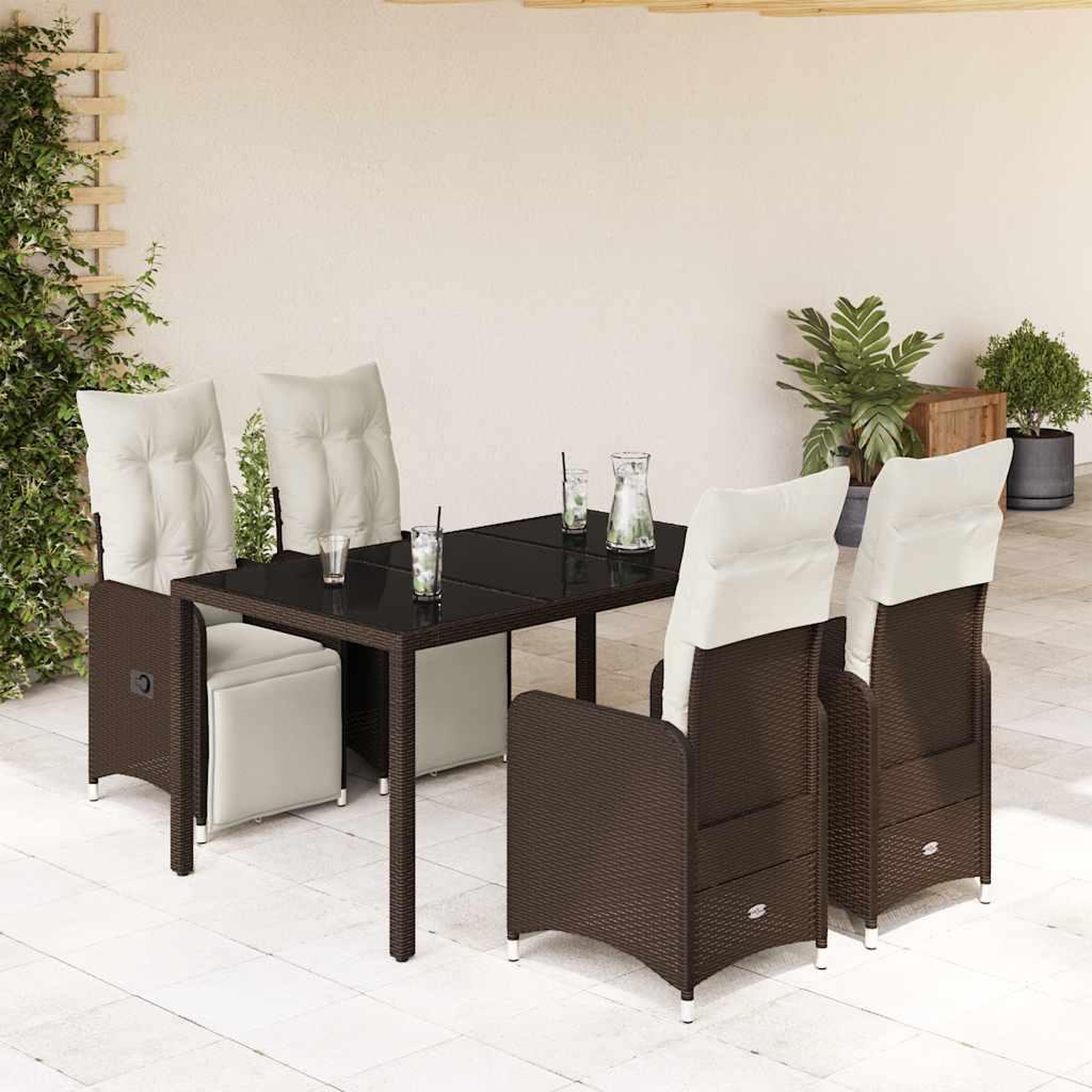 VIDAXL Ensemble de bistro de jardin 5 pcs coussins marron poly rotin