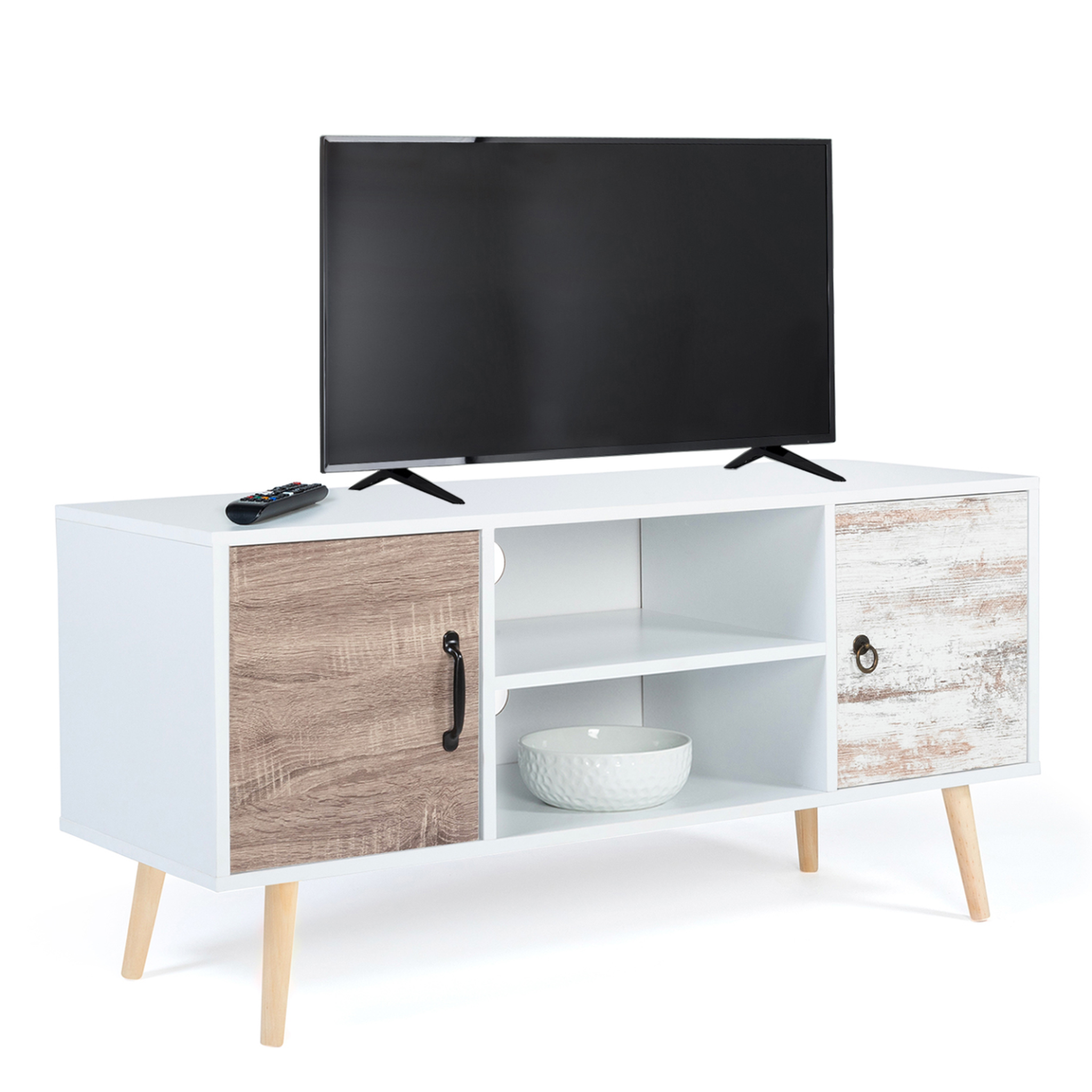 ID MARKET Meuble tv 113 cm scandinave bahia 2 portes