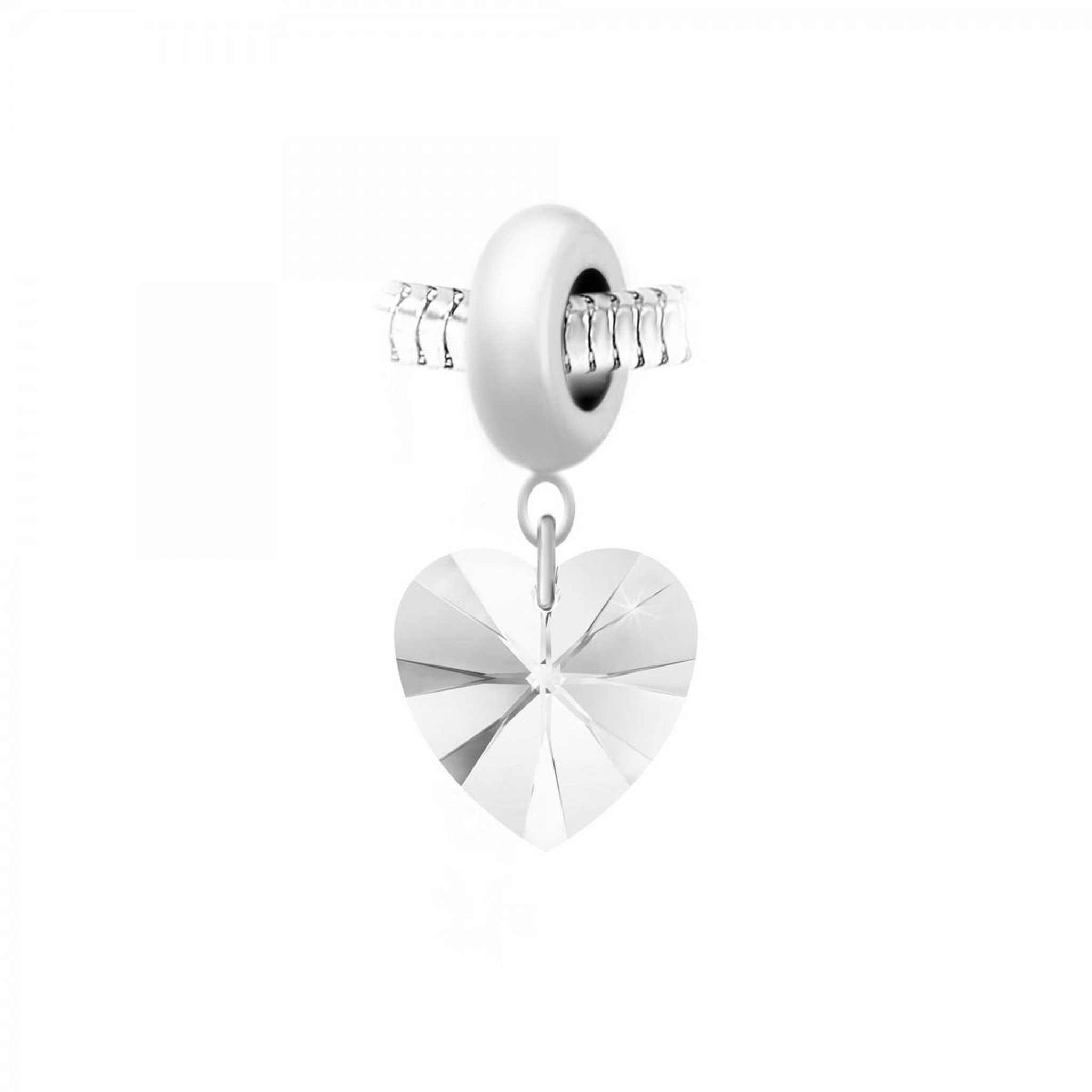 SC CRYSTAL Charm perle en acier et coeur SC Crystal orné de Cristaux scintillants