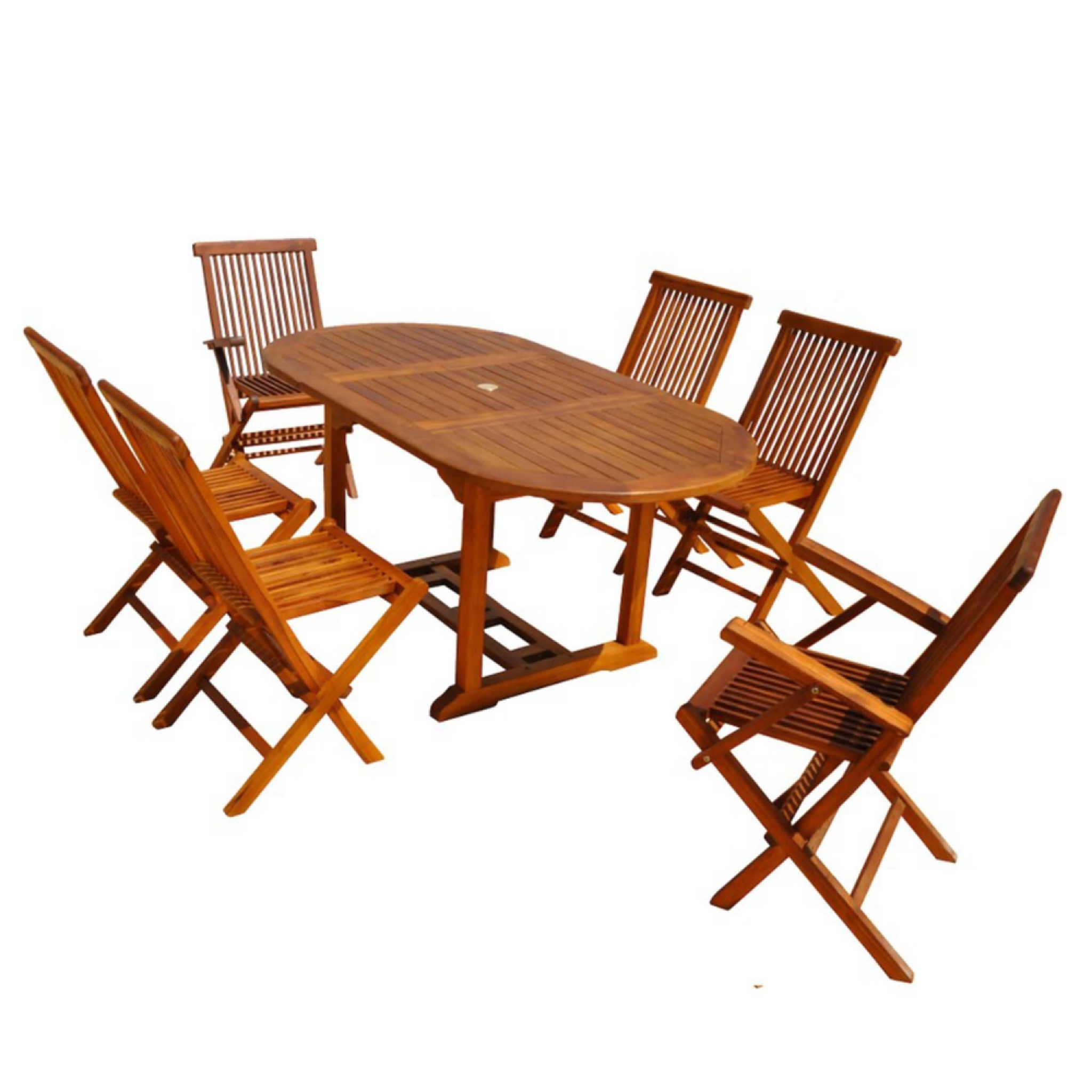 CONCEPT USINE Salon de jardin teck huilé 6 pers - table ovale 4 chaises 2 fauteuils lubok