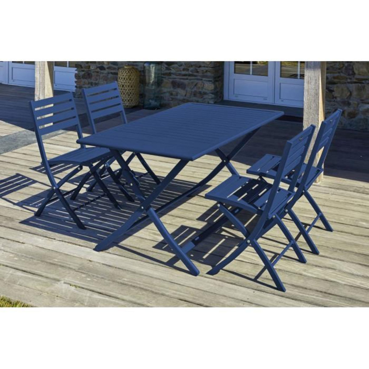 Paris Prix Table de Jardin Pliante & 4 Chaises  Marius  140cm Bleu Marine