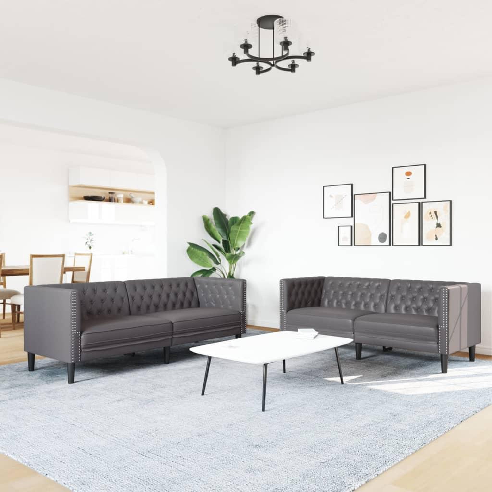 Voir la diapositive 3 : VIDAXL Ensemble de canape Chesterfield 2 pcs gris similicuir