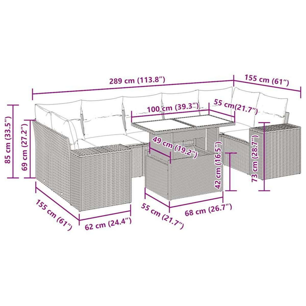 VIDAXL Salon de jardin 8 pcs avec coussins noir resine tressee