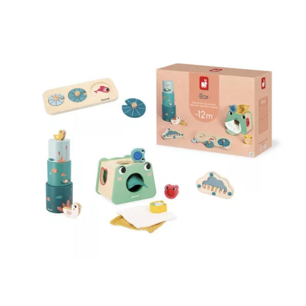Juratoys-Janod Box - 4 jouets - Eveil sensoriel - 12 mois
