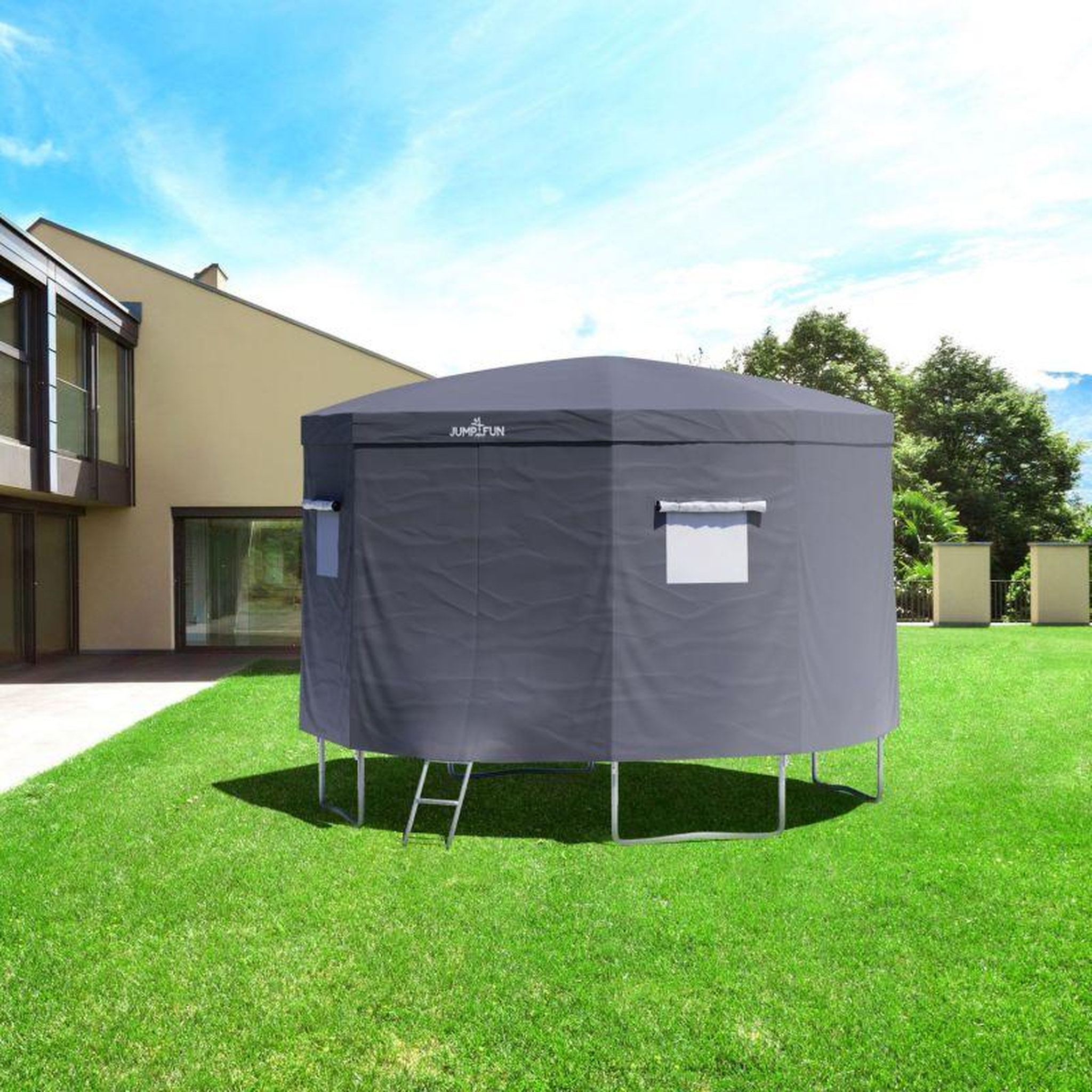 Voir la diapositive 6 : JUMP4FUN Tente cabane pour trampoline 12FT-366cm - Gris