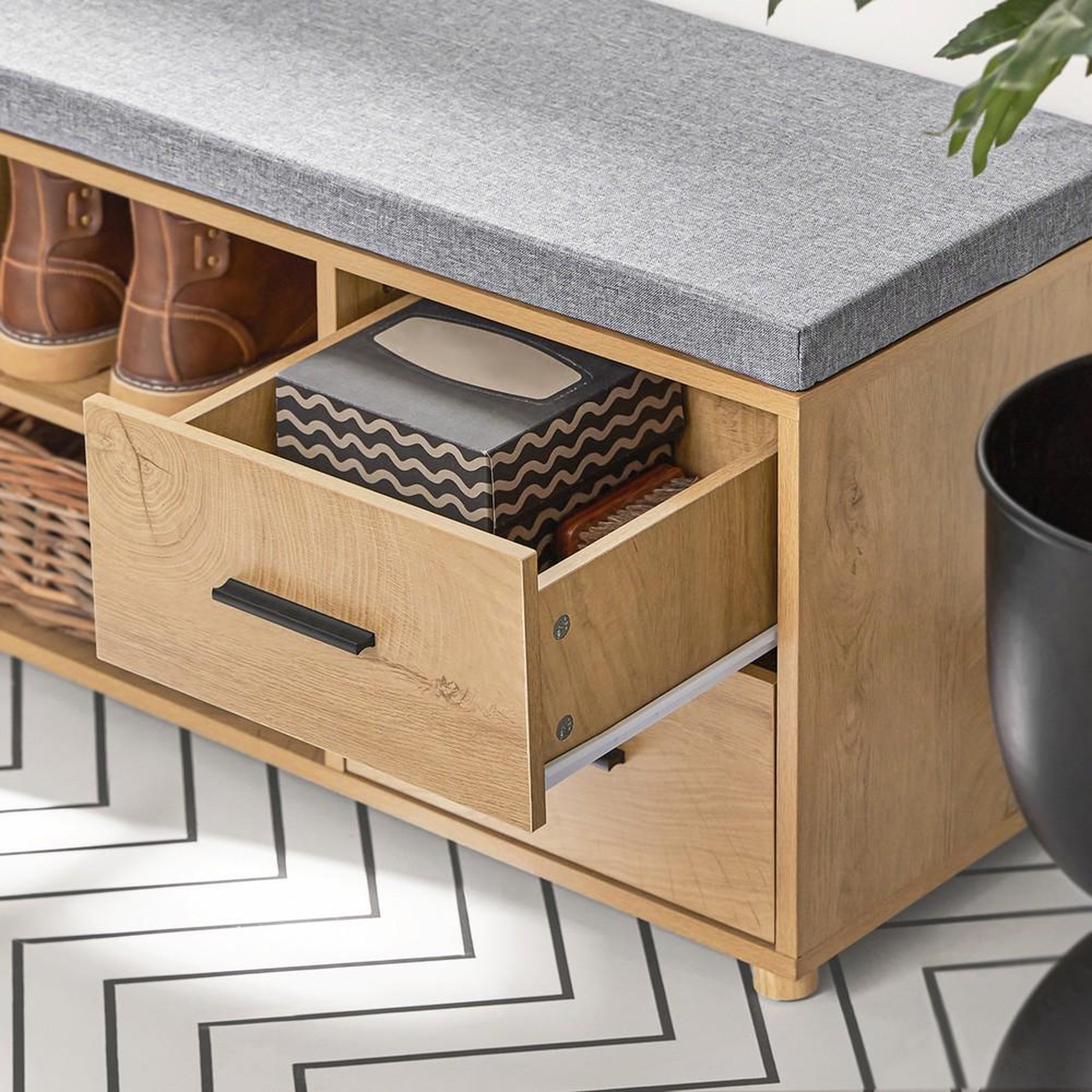 Voir la diapositive 4 : SOBUY SoBuy - Banc de rangement à chaussures avec 2 tiroirs - Chêne Clair - 110x35x47cm - FSR148-N