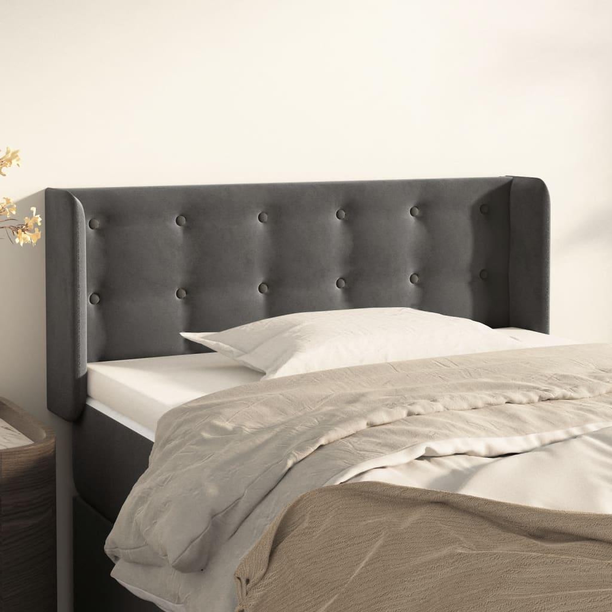 Voir la diapositive 1 : VIDAXL Tete de lit avec oreilles Gris fonce 93x16x78/88 cm Velours