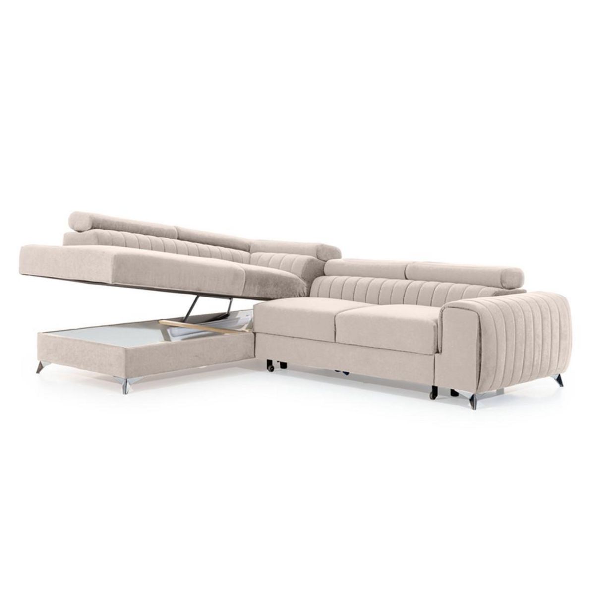 BEST MOBILIER Talisay - canapé d'angle gauche - 5 places - convertible avec coffre - en velours