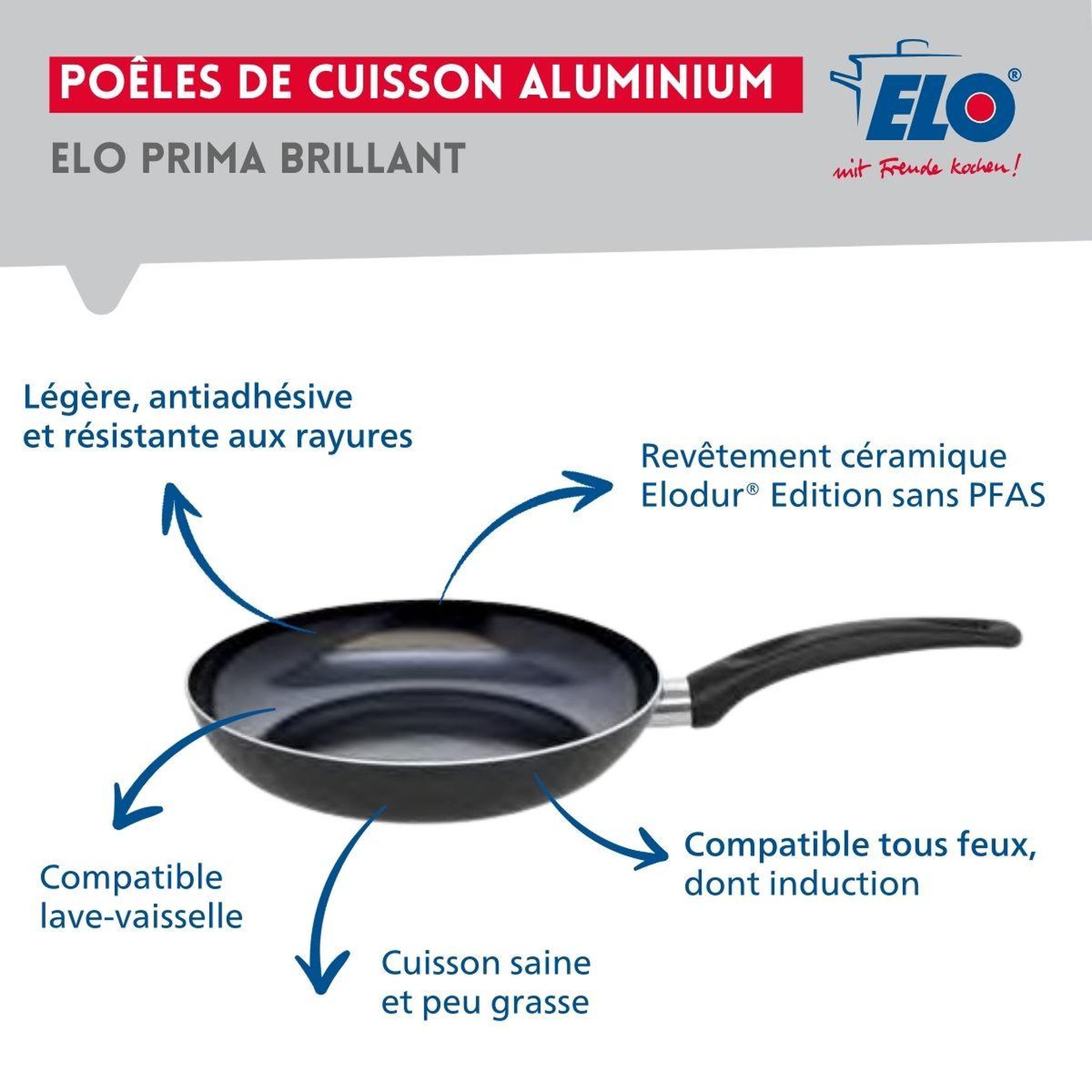 Voir la diapositive 4 : ELO Ensemble de 1 poêle de cuisson 32 cm et 3 faitouts 12, 20 et 24 cm elo prima brillant