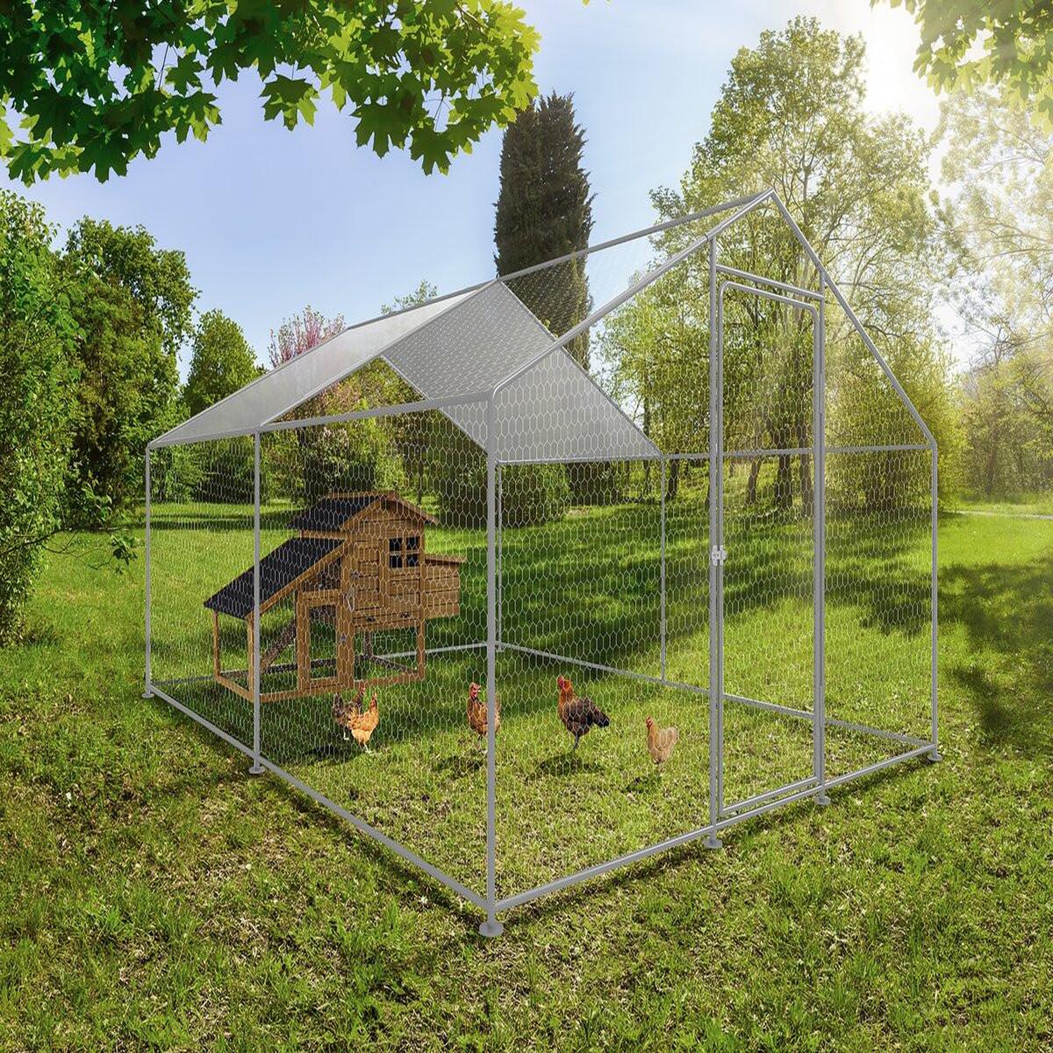Voir la diapositive 2 : Habitat et Jardin Enclos à poules 12 m² parc grillagé 4 x 3 x 2 M acier galvanisé