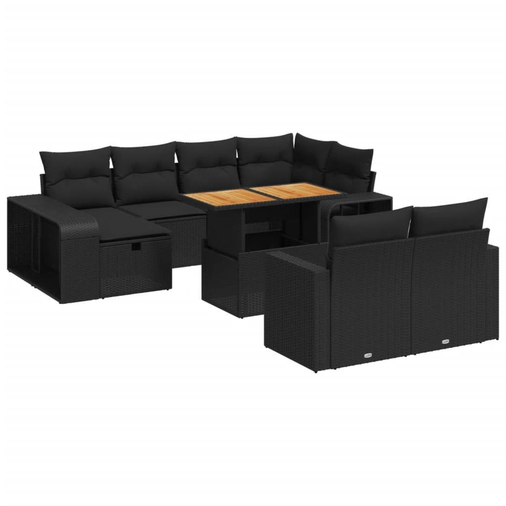 Voir la diapositive 2 : VIDAXL Salon de jardin 11 pcs avec coussins noir resine tressee