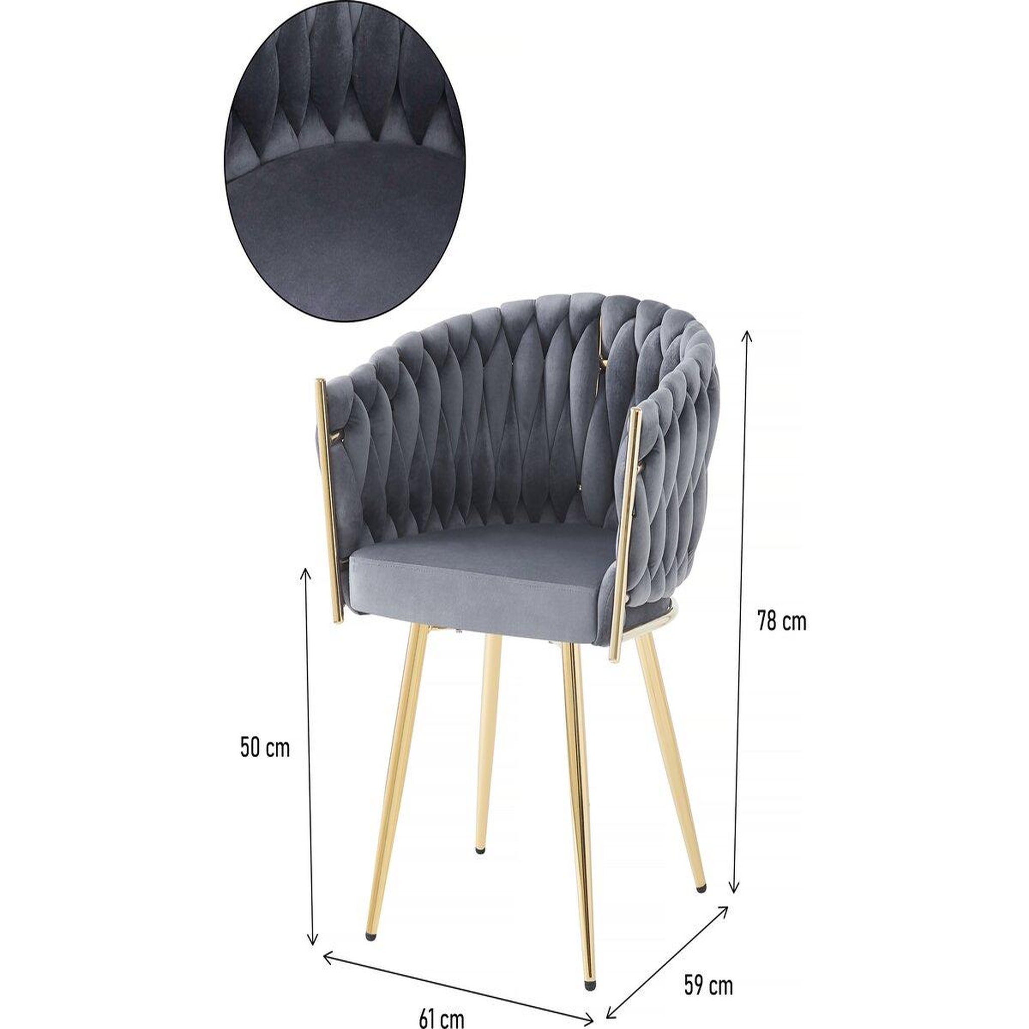 Voir la diapositive 3 : Habitat et Jardin Lot de 2 chaises en velours tressées de salle à manger  Séléna  - Gris