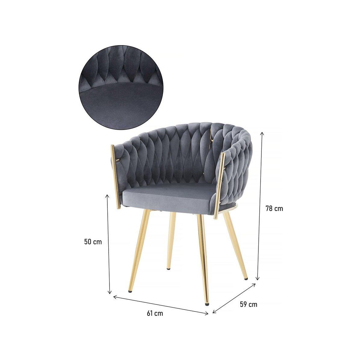 Habitat et Jardin Lot de 2 chaises en velours tressées de salle à manger  Séléna  - Gris