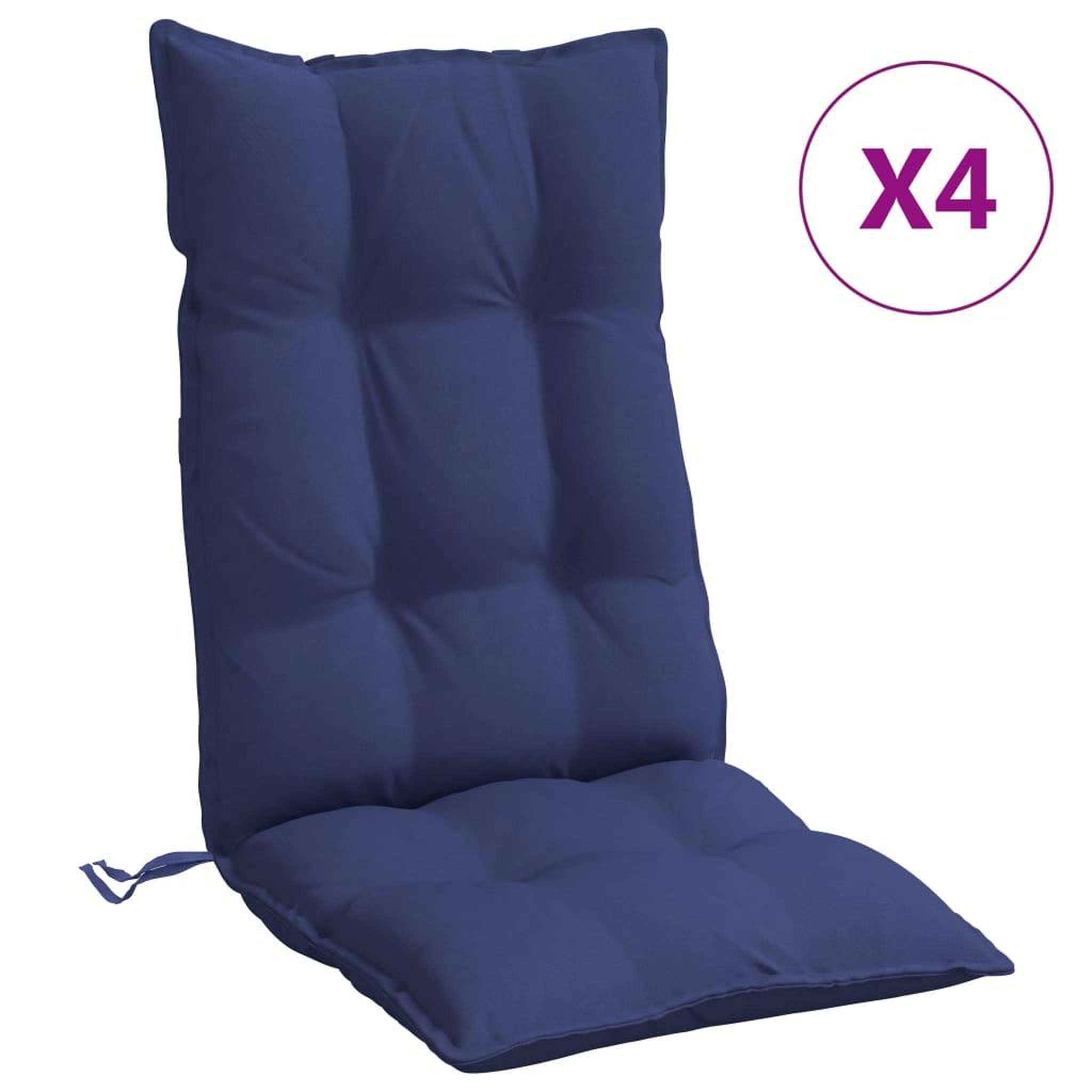 Voir la diapositive 2 : VIDAXL Coussins de chaise a dossier haut lot de 4 bleu marine