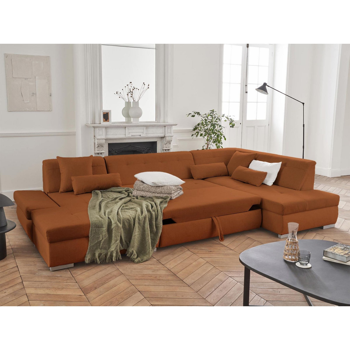 LISA DESIGN Vermont - canapé panoramique d'angle droit - 7 places - convertible - en tissu