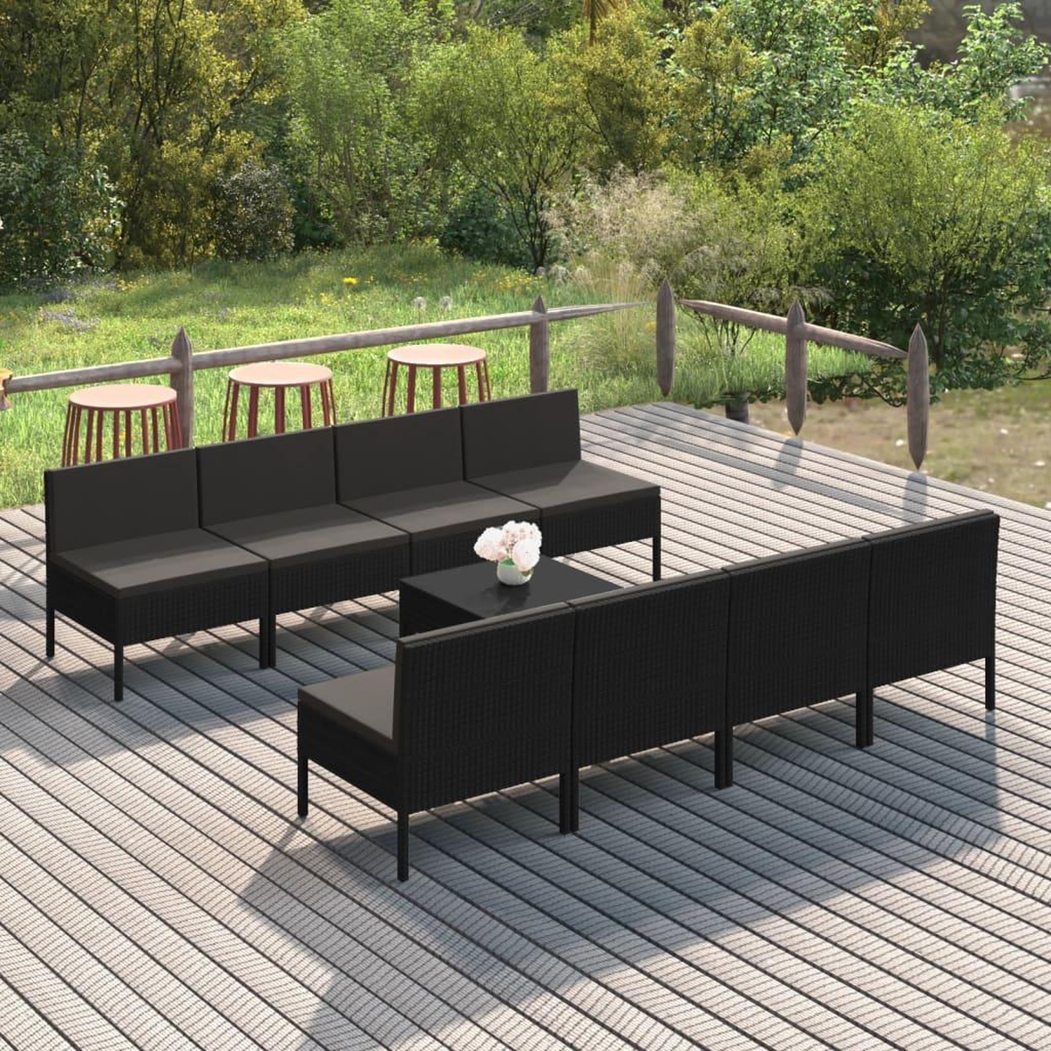 Voir la diapositive 1 : VIDAXL Salon de jardin 9 pcs avec coussins Resine tressee Noir