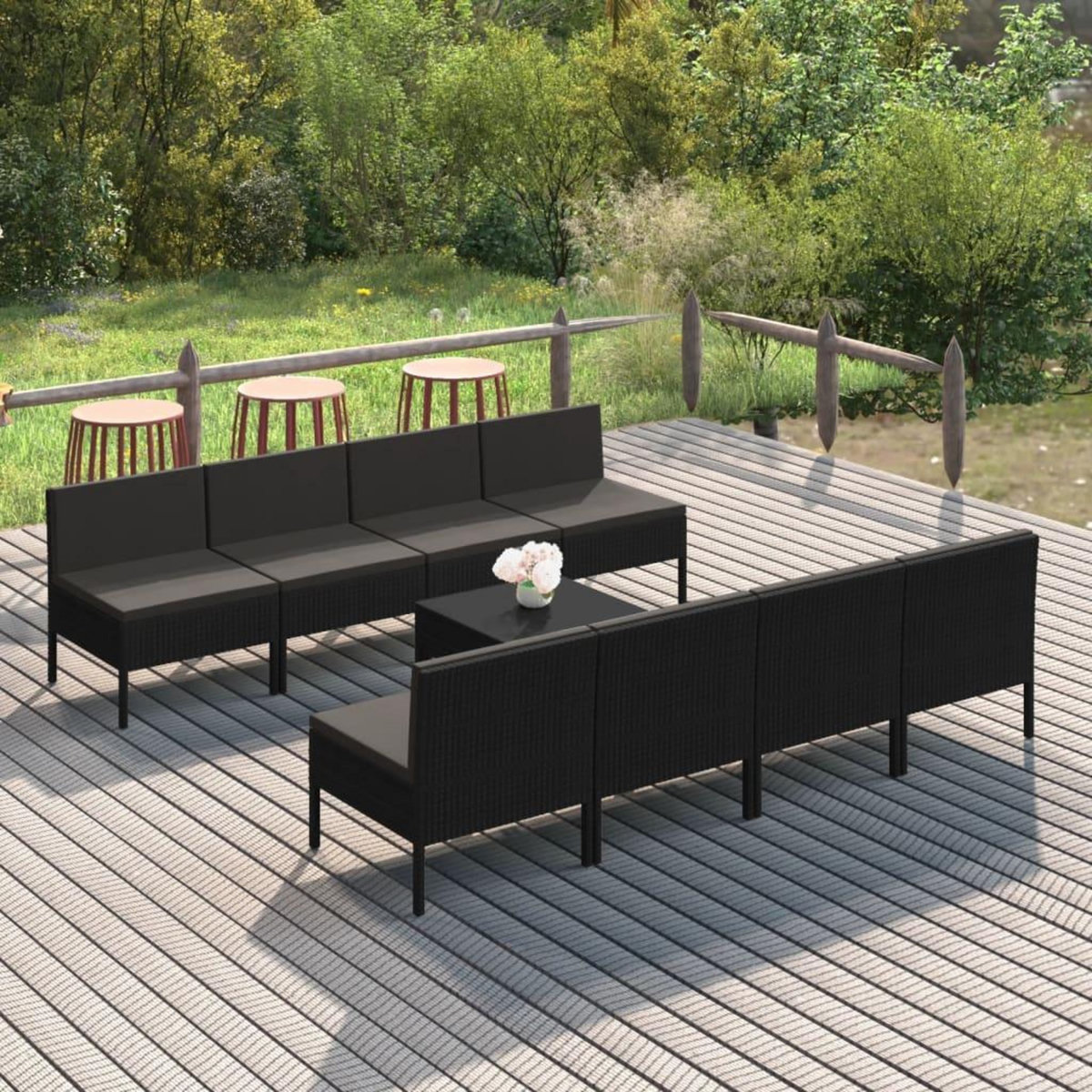 VIDAXL Salon de jardin 9 pcs avec coussins Resine tressee Noir
