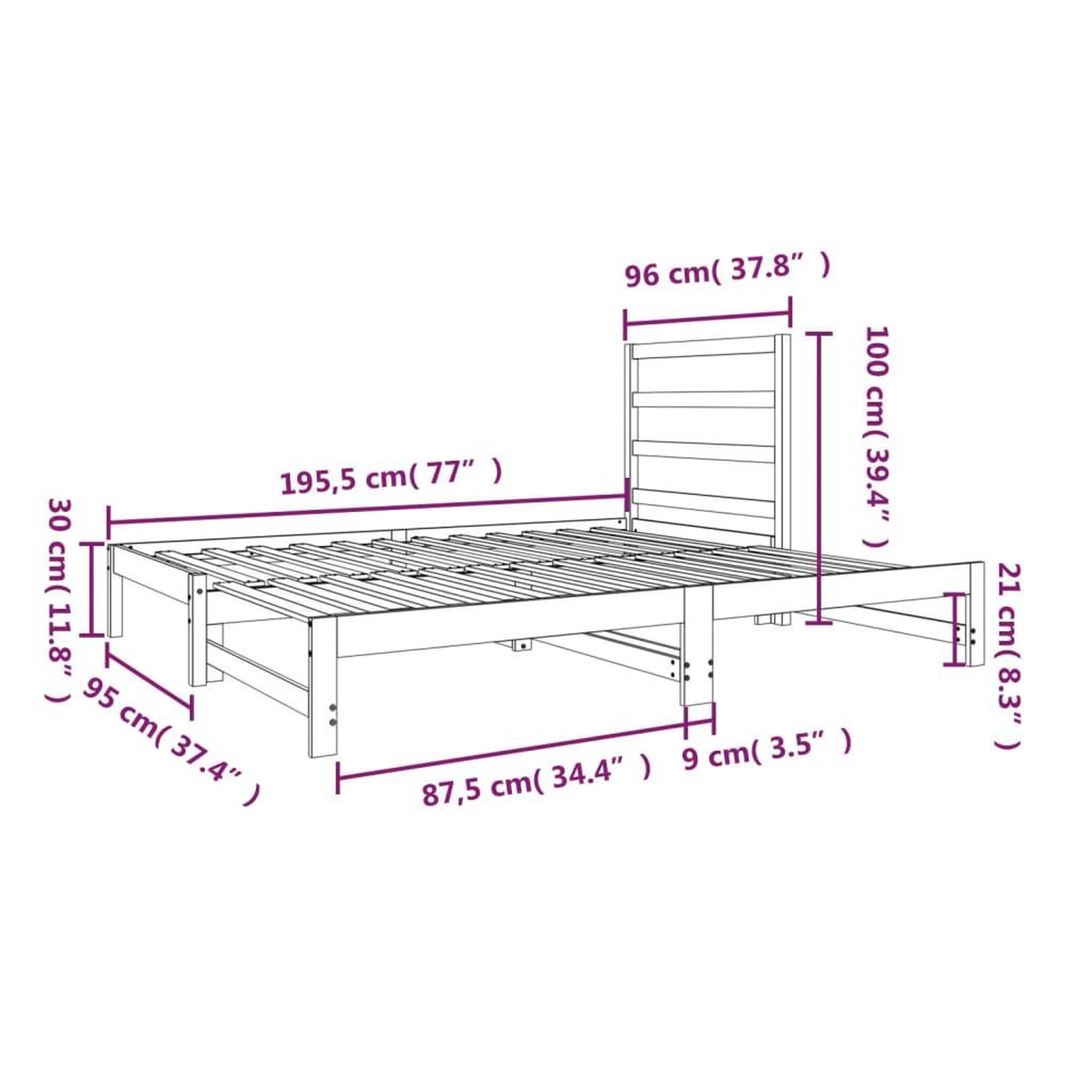 Voir la diapositive 6 : VIDAXL Lit coulissant sans matelas noir 2x(90x190) cm