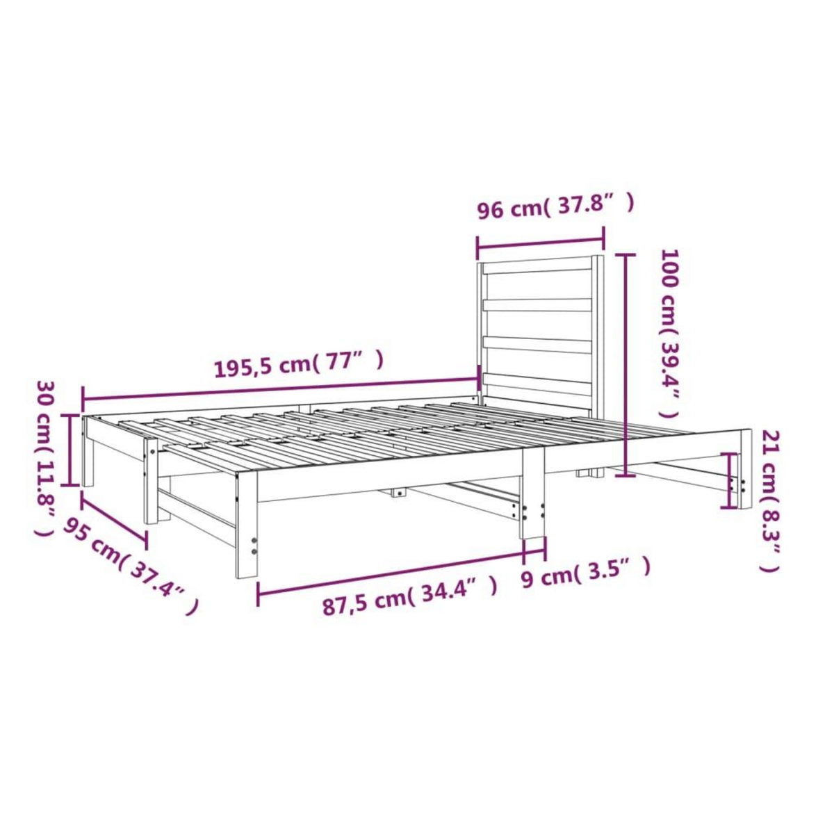 VIDAXL Lit coulissant sans matelas noir 2x(90x190) cm