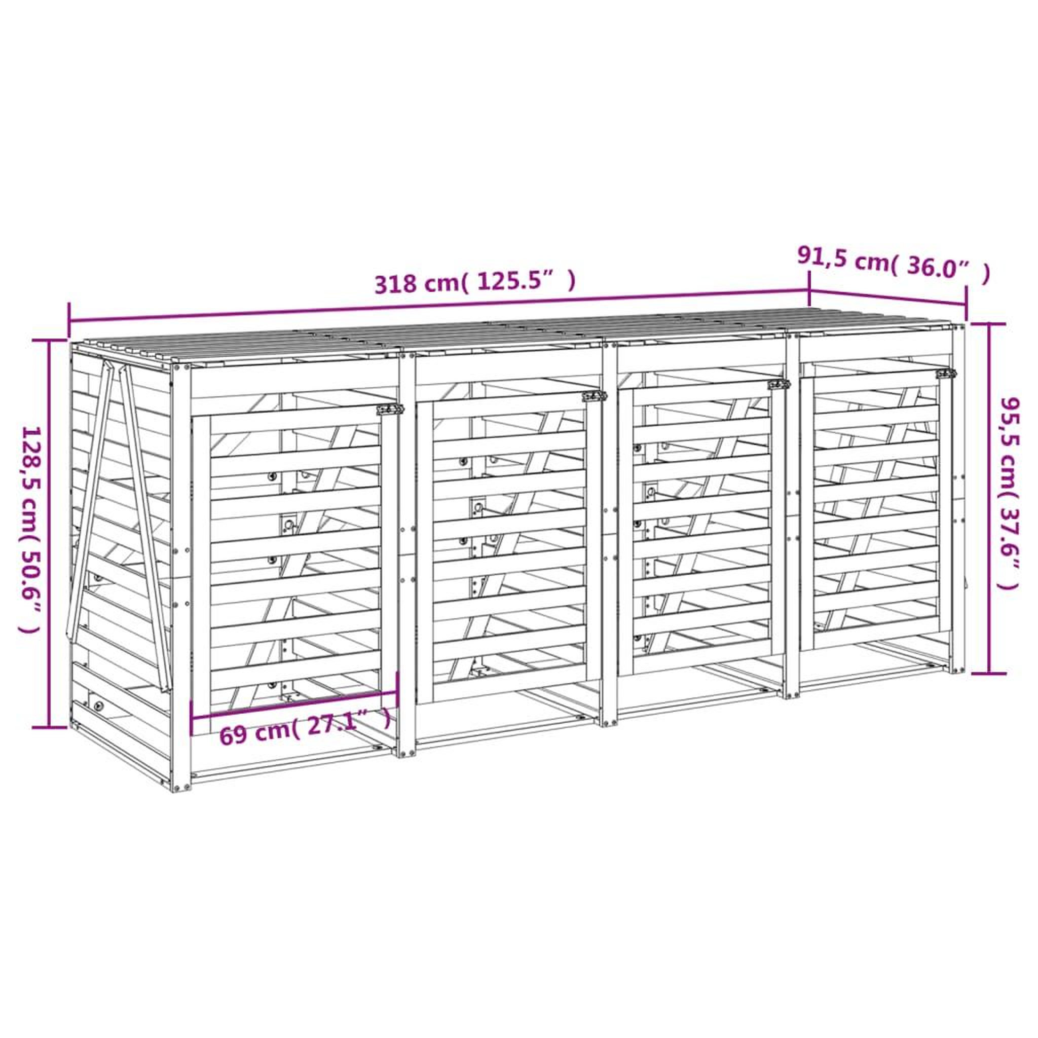 Voir la diapositive 6 : VIDAXL Abri de poubelles quadruple sur roulettes bois massif pin