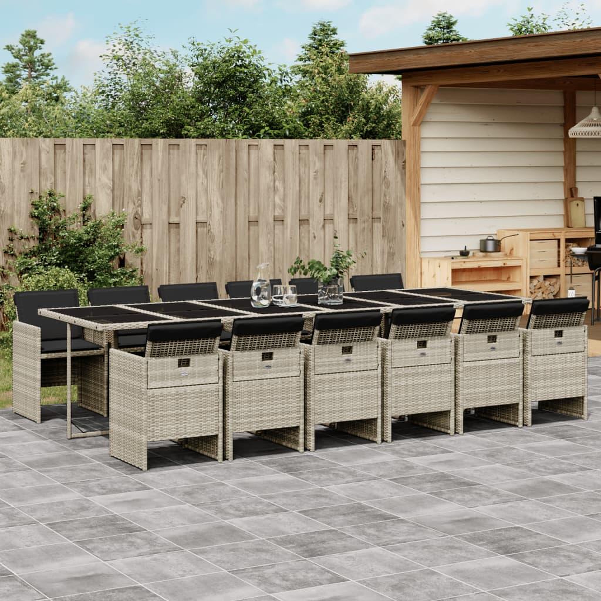 VIDAXL Ensemble a manger de jardin et coussins 13 pcs gris clair rotin