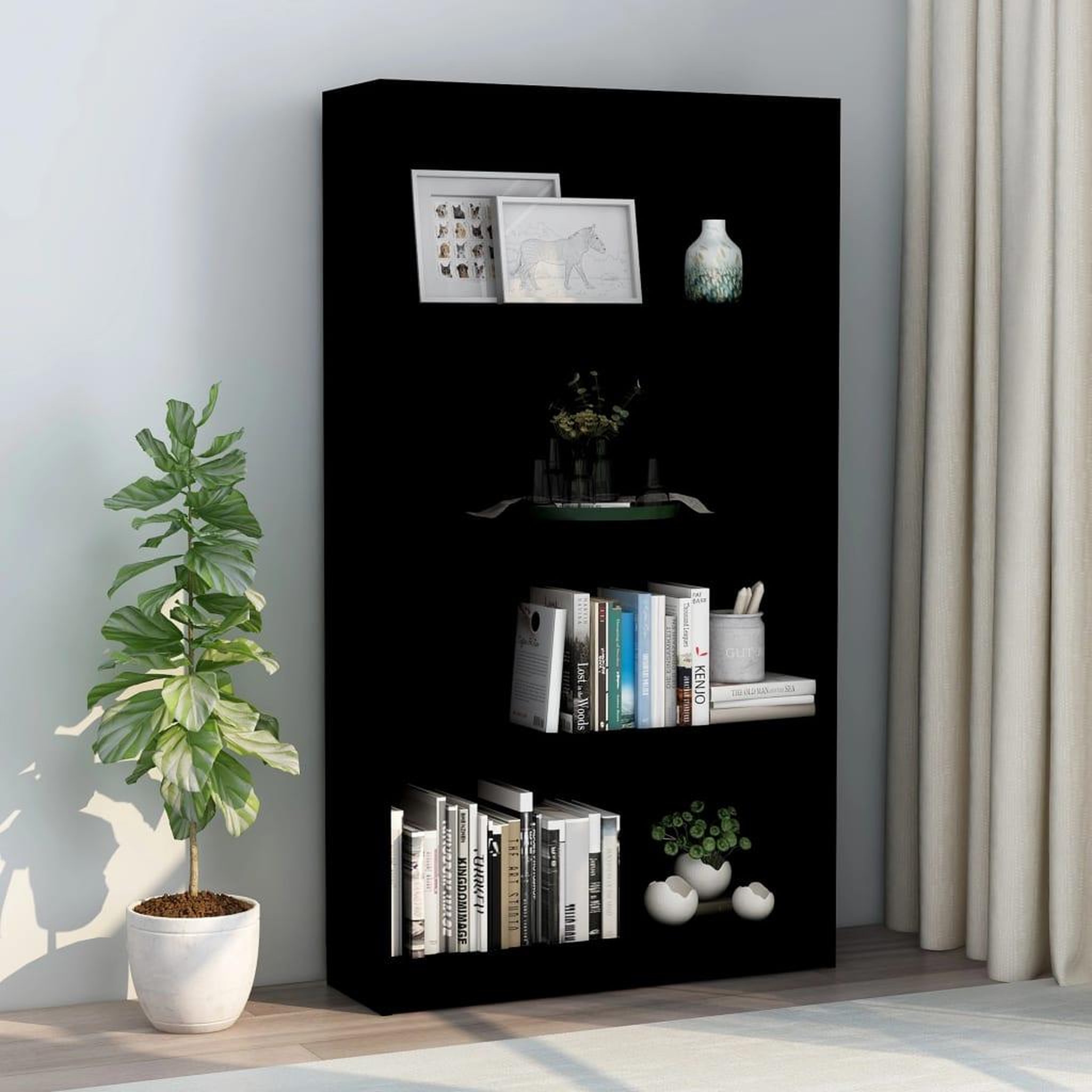 Voir la diapositive 1 : VIDAXL Bibliotheque a 4 niveaux Noir 80x24x142 cm Bois d'ingenierie
