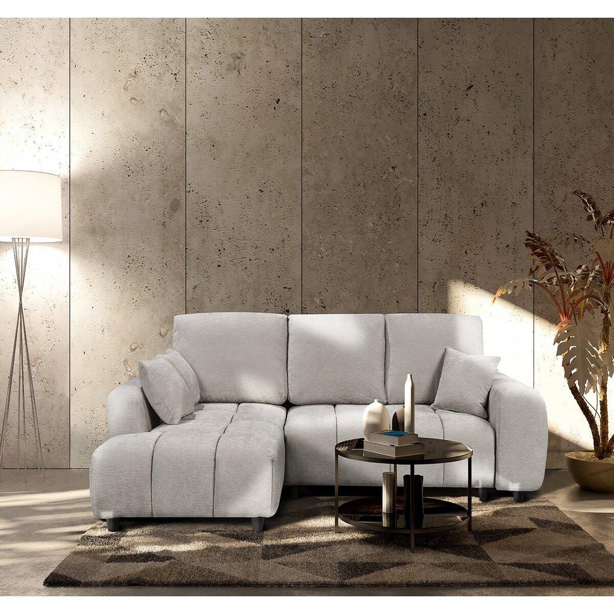 Voir la diapositive 2 : Habitat et Jardin Canapé d'angle gauche convertible en tissu chenille  verneuil  - 3 places - beige