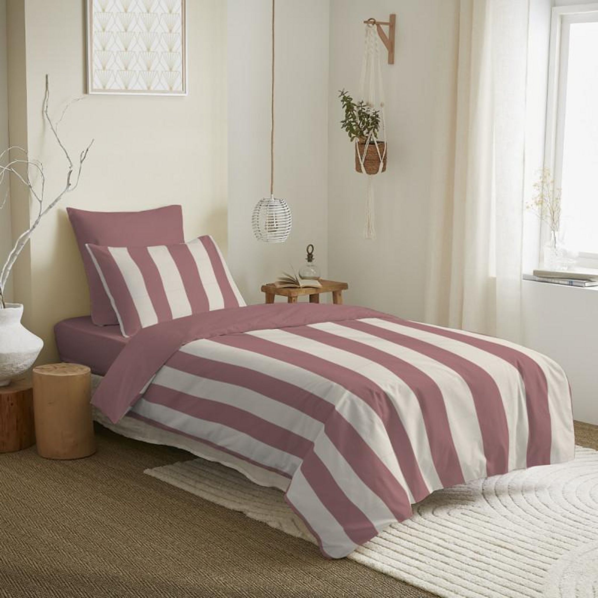 Parure De Couette Réversible 140x200 Cm Pour Lit 90x190 Cm - 100% Coton Agathe Celadon