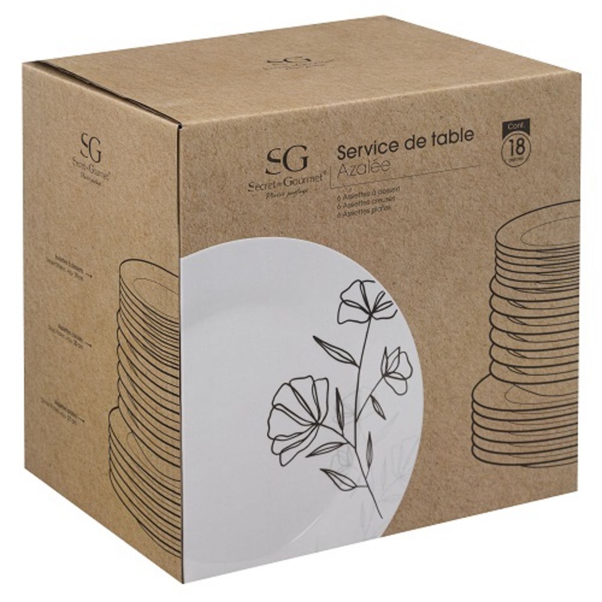Services d'assiettes 18 pièces porcelaine AZALEE