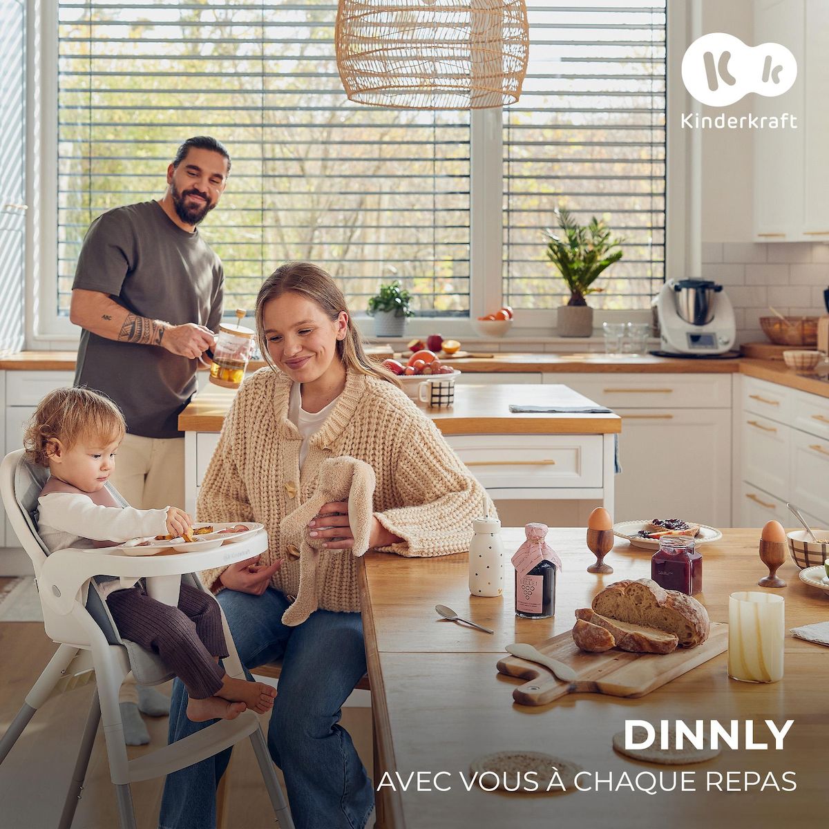 KINDERKRAFT Chaise haute bebe pliante avec ceinture 5 points