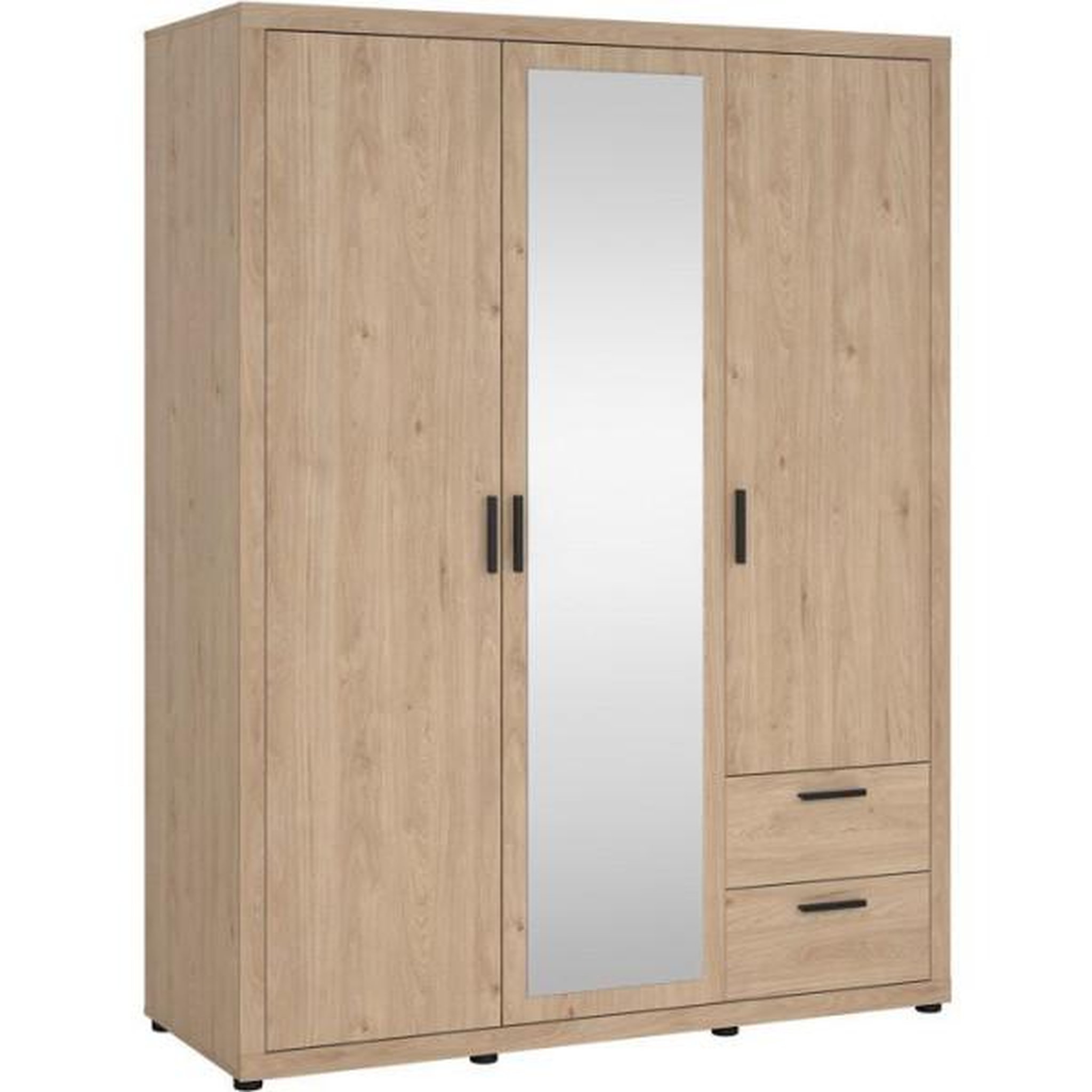 Voir la diapositive 3 : MARKET24 Armoire de chambre - mira - chene - 3 portes dont 1 avec miroir - 2 tiroirs - 153,6 x 59,8 x 200,9 cm