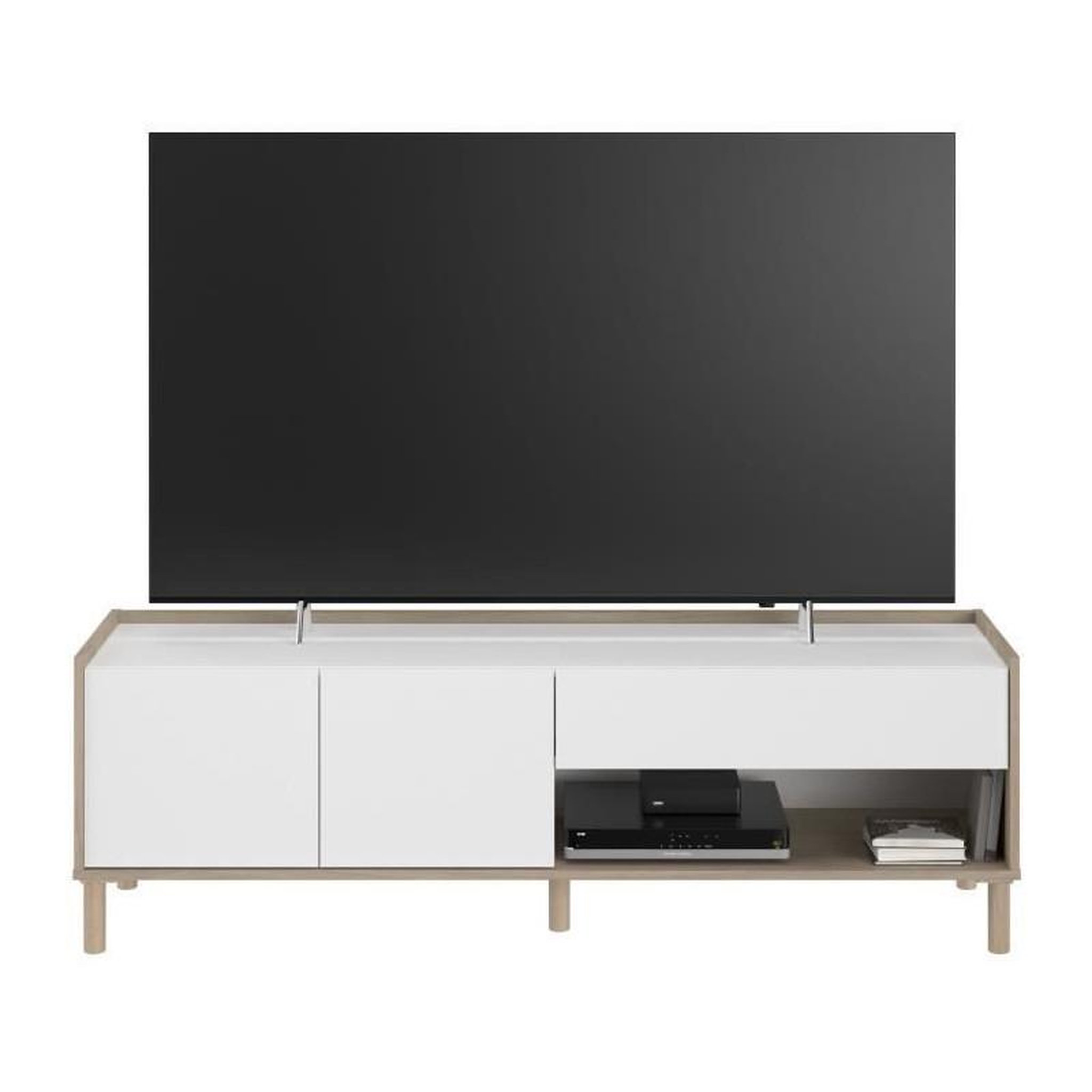 Voir la diapositive 5 : PARISOT Meuble TV - MORPHOS - Décor blanc / Chene - 150 x 47,3 x 40 cm - PARISOT